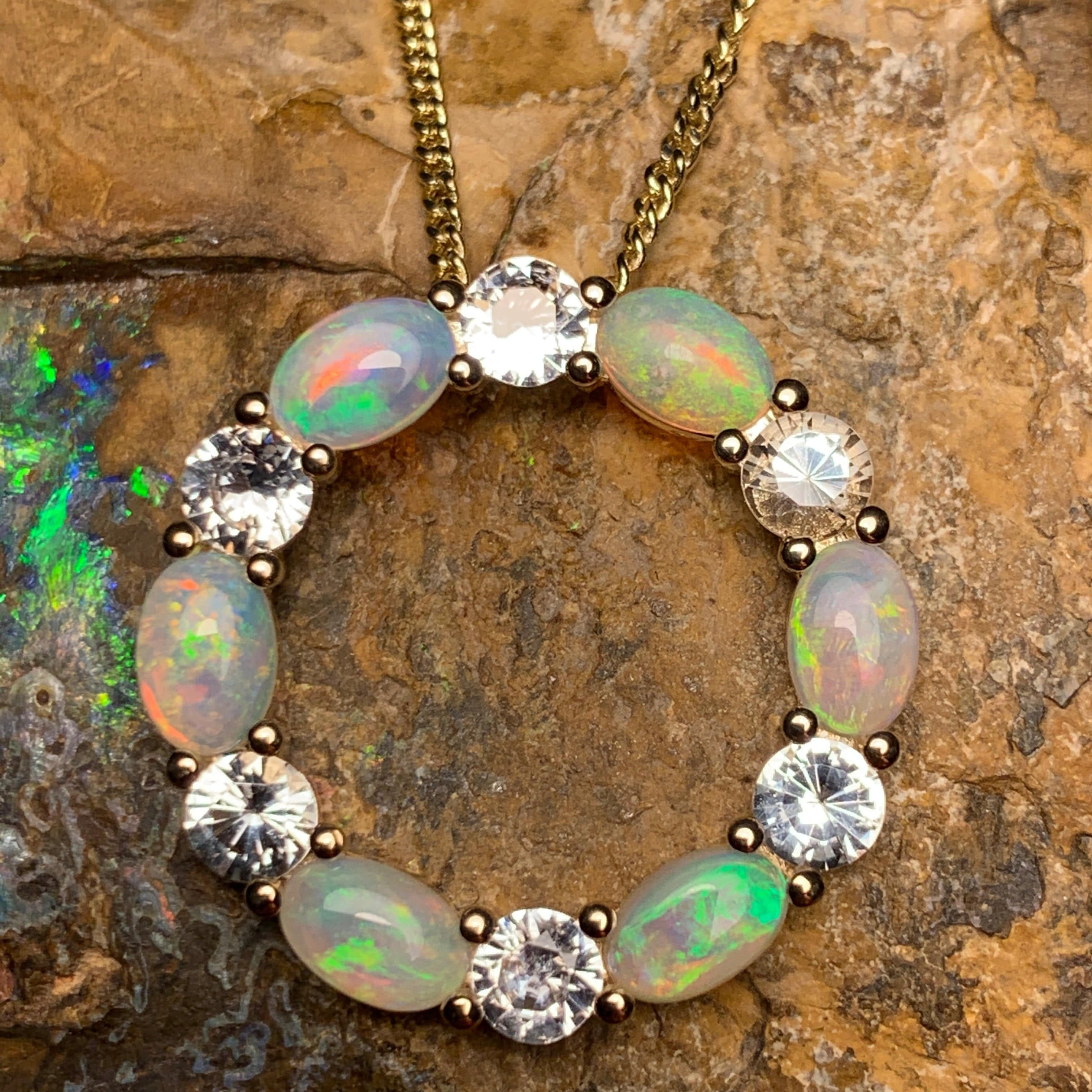 14kt Yellow Gold Circle of Life Opal and Sapphire pendant - Masterpiece Jewellery Opal & Gems Sydney Australia | Online Shop