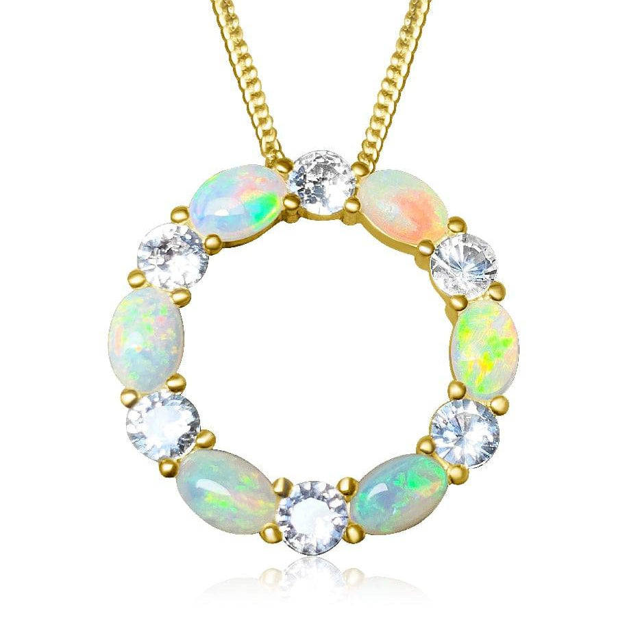 14kt Yellow Gold Circle of Life Opal and Sapphire pendant - Masterpiece Jewellery Opal & Gems Sydney Australia | Online Shop