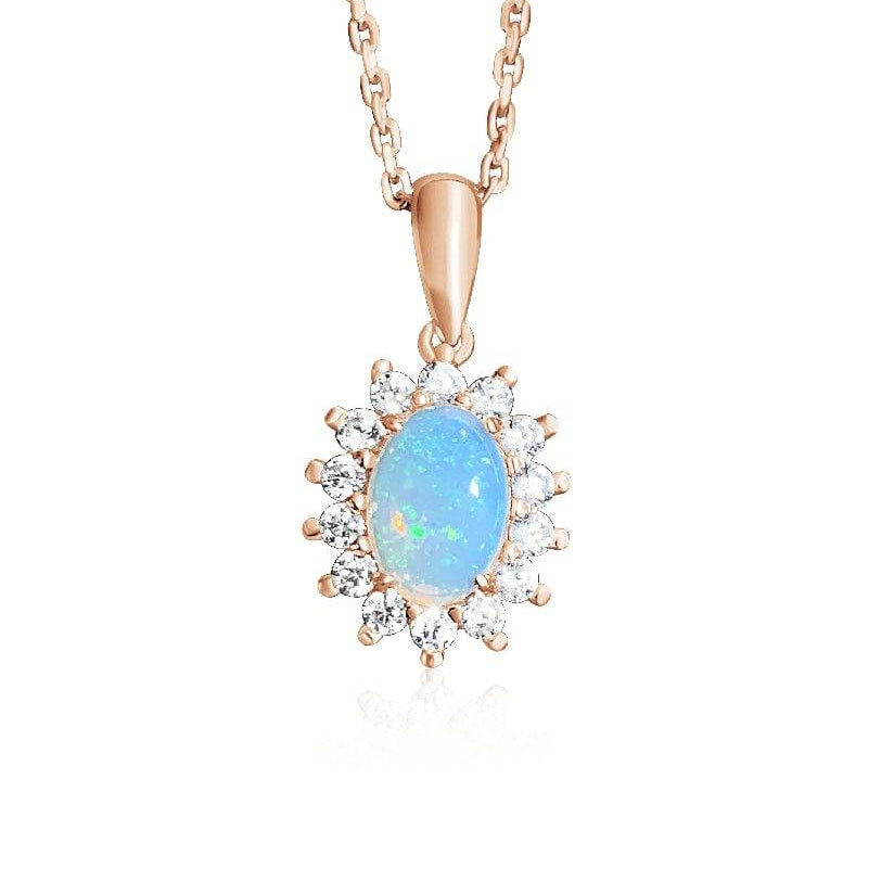 Rose Gold plated Sterling Silver 7x5mm White Opal cluster pendant - Masterpiece Jewellery Opal & Gems Sydney Australia | Online Shop