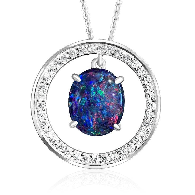 Sterling Silver Circle pendant with Opal Triplet - Masterpiece Jewellery Opal & Gems Sydney Australia | Online Shop