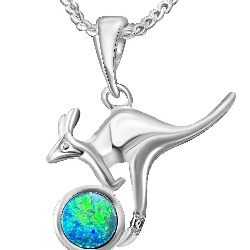 Sterling Silver Kangaroo 5mm Opal doublet pendant - Masterpiece Jewellery Opal & Gems Sydney Australia | Online Shop