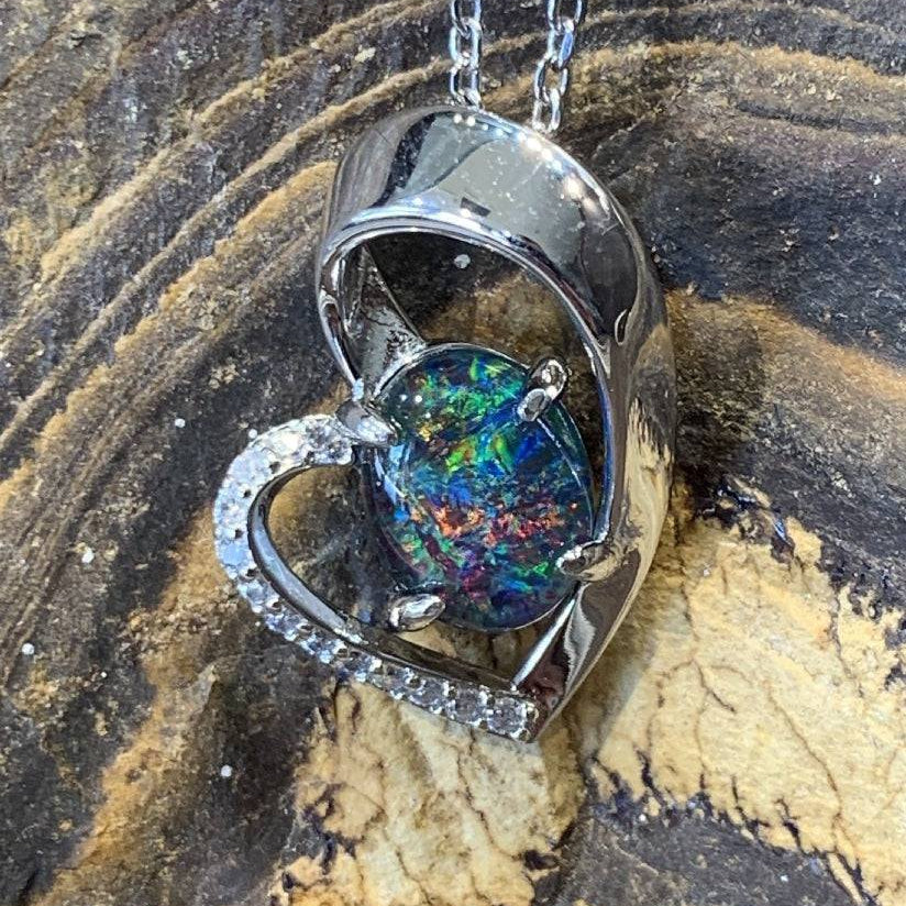 One Sterling Silver Heart shape pendant with crystals - Masterpiece Jewellery Opal & Gems Sydney Australia | Online Shop