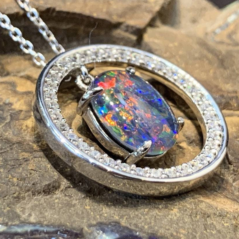 Sterling Silver Circle pendant with Opal Triplet - Masterpiece Jewellery Opal & Gems Sydney Australia | Online Shop