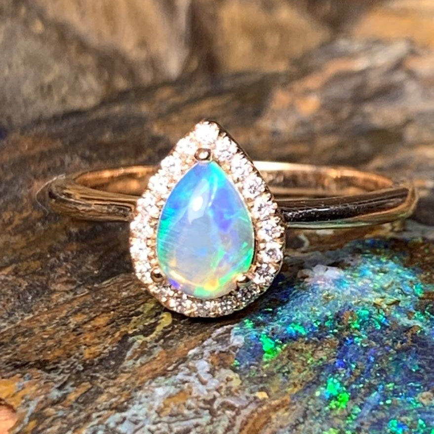 18kt Rose Gold cluster style Opal and Diamond ring - Masterpiece Jewellery Opal & Gems Sydney Australia | Online Shop