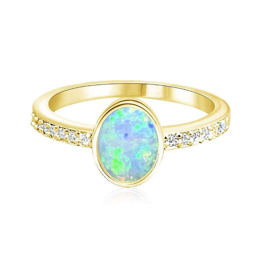 14kt Yellow Gold Opal and Diamond ring - Masterpiece Jewellery Opal & Gems Sydney Australia | Online Shop