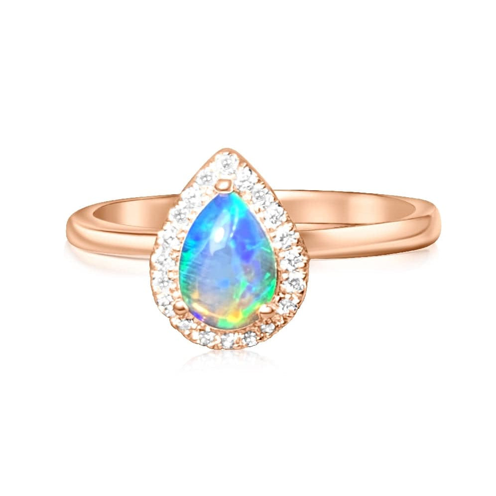 18kt Rose Gold cluster style Opal and Diamond ring - Masterpiece Jewellery Opal & Gems Sydney Australia | Online Shop