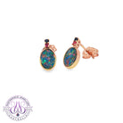 14kt rose gold bezel-set oval opal doublet stud earrings with ruby and sapphire accents