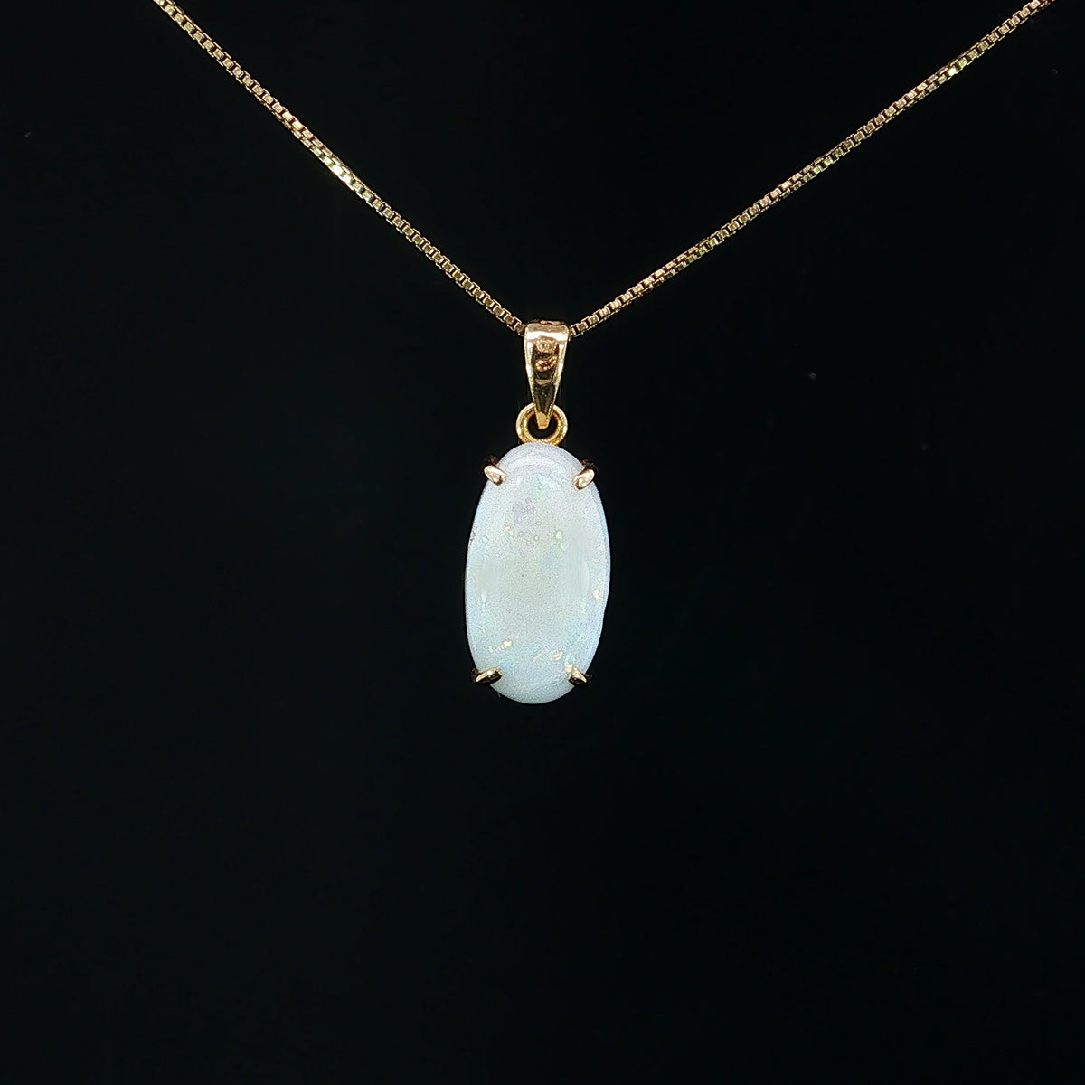 18kt yellow gold Australian white opal pendant, 2.3ct oval solid white opal in a claw setting
