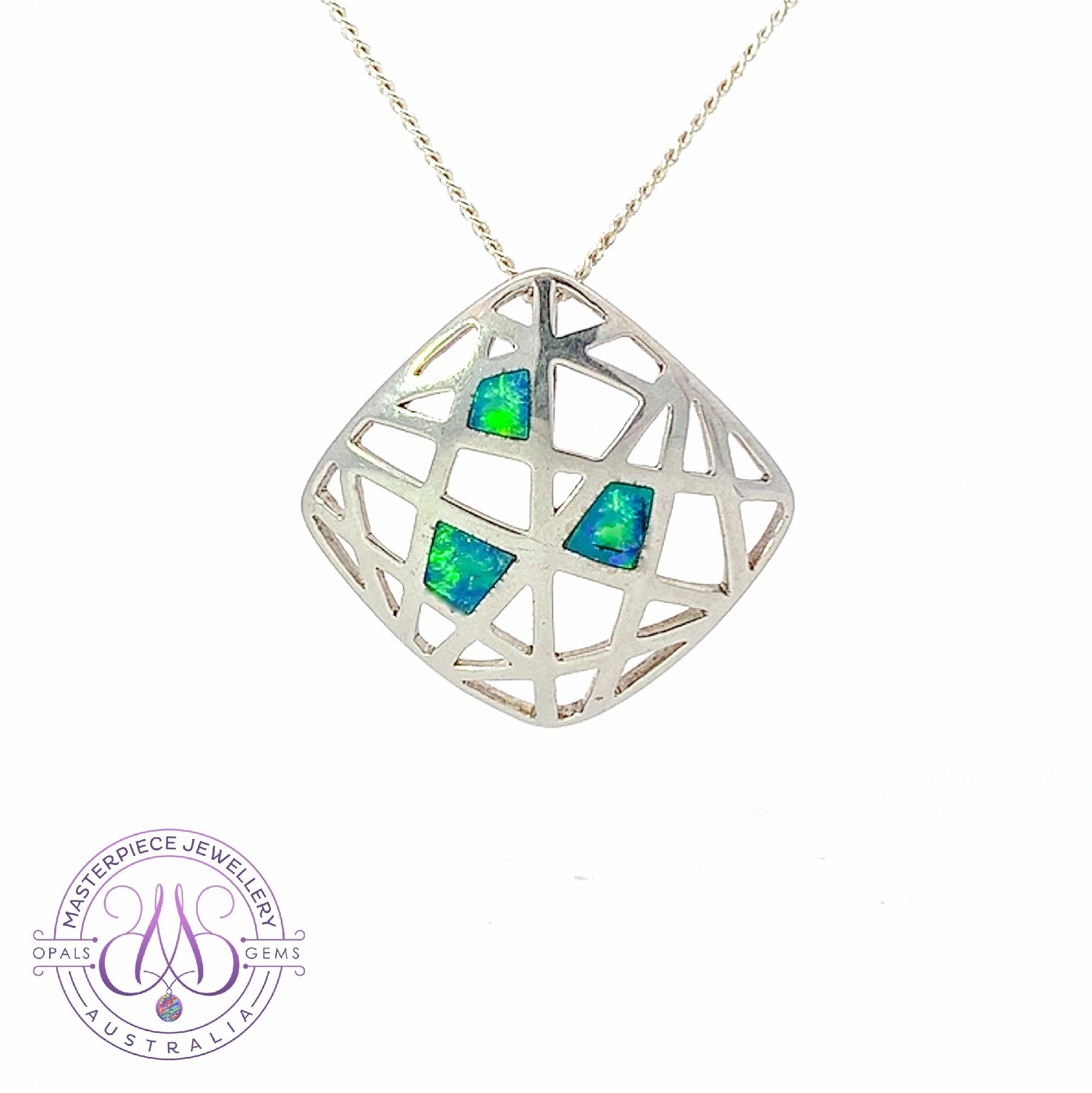 Sterling Silver wire Mosiac Opal pendant