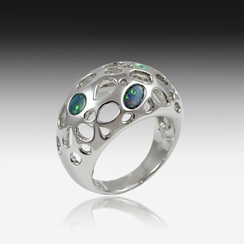 Sterling Sliver opal ring set in Mosaic style - Masterpiece Jewellery Opal & Gems Sydney Australia | Online Shop
