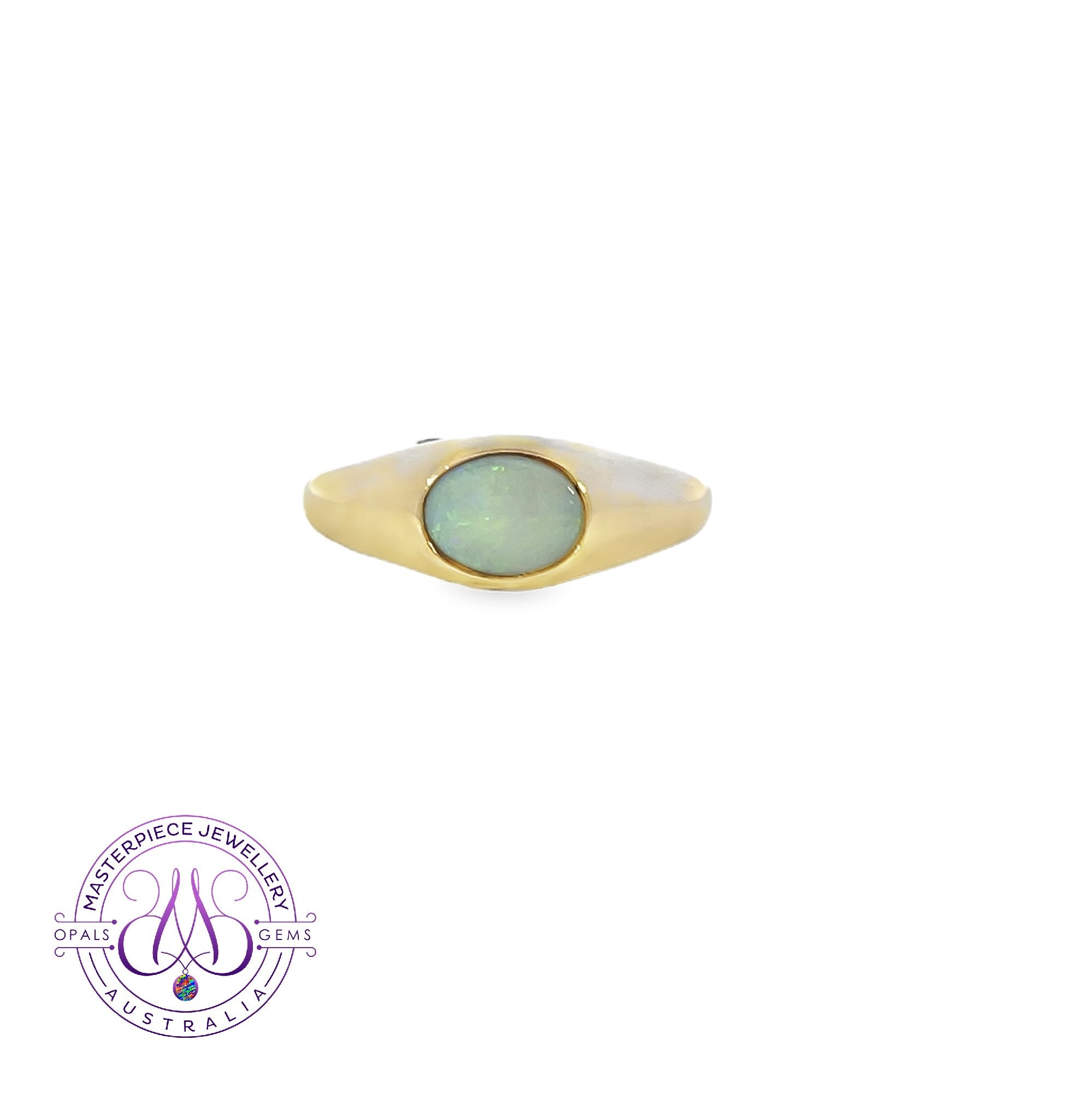 9KT  MENS SIGNET RING  WITH WHITE OPAL 