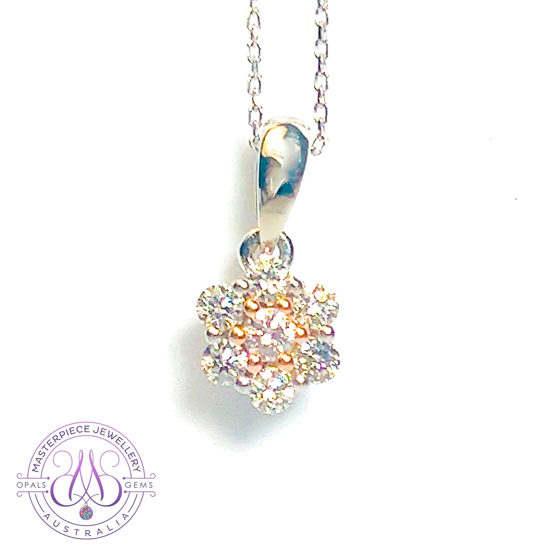 Platinum Pink 0.1ct and White Diamond 0.35ct cluster pendant