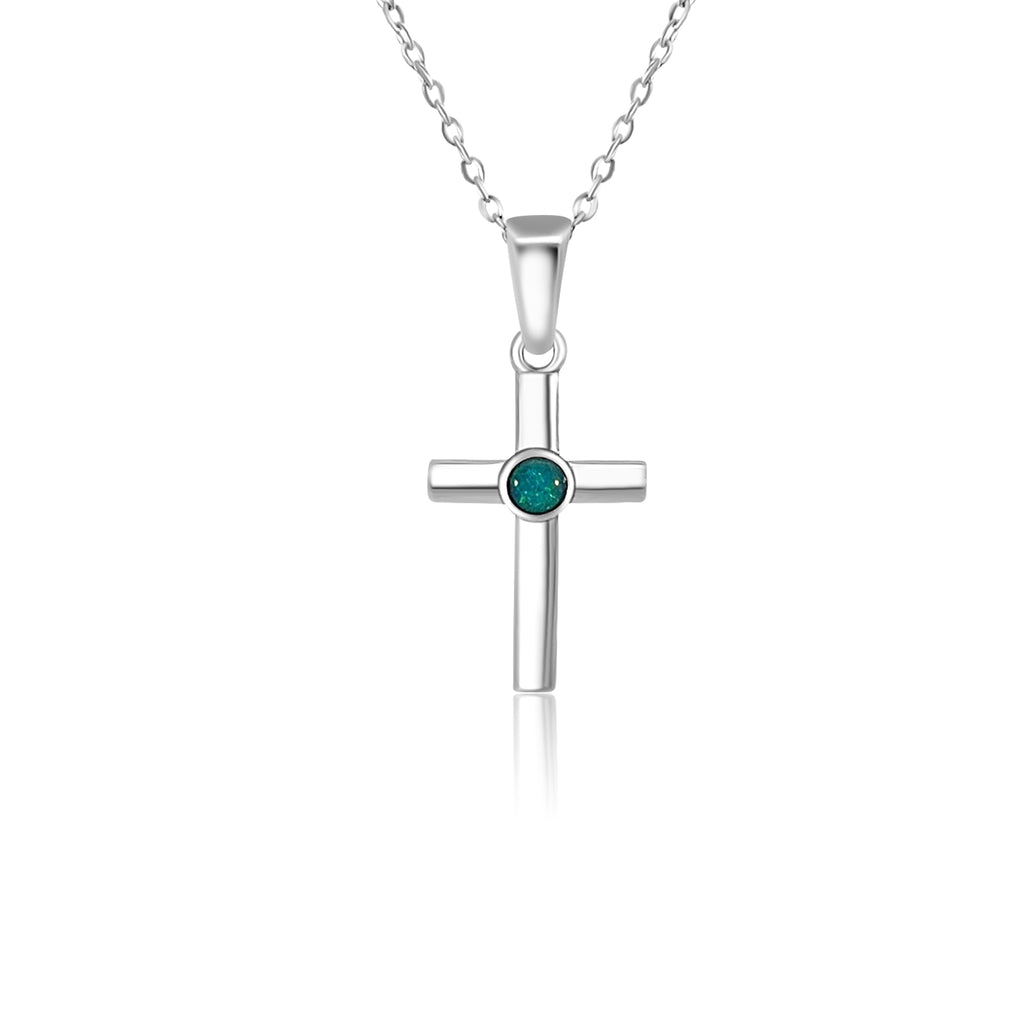 Sterling Silver small cross with 3mm round Opal triplet - Masterpiece Jewellery Opal & Gems Sydney Australia | Online Shop