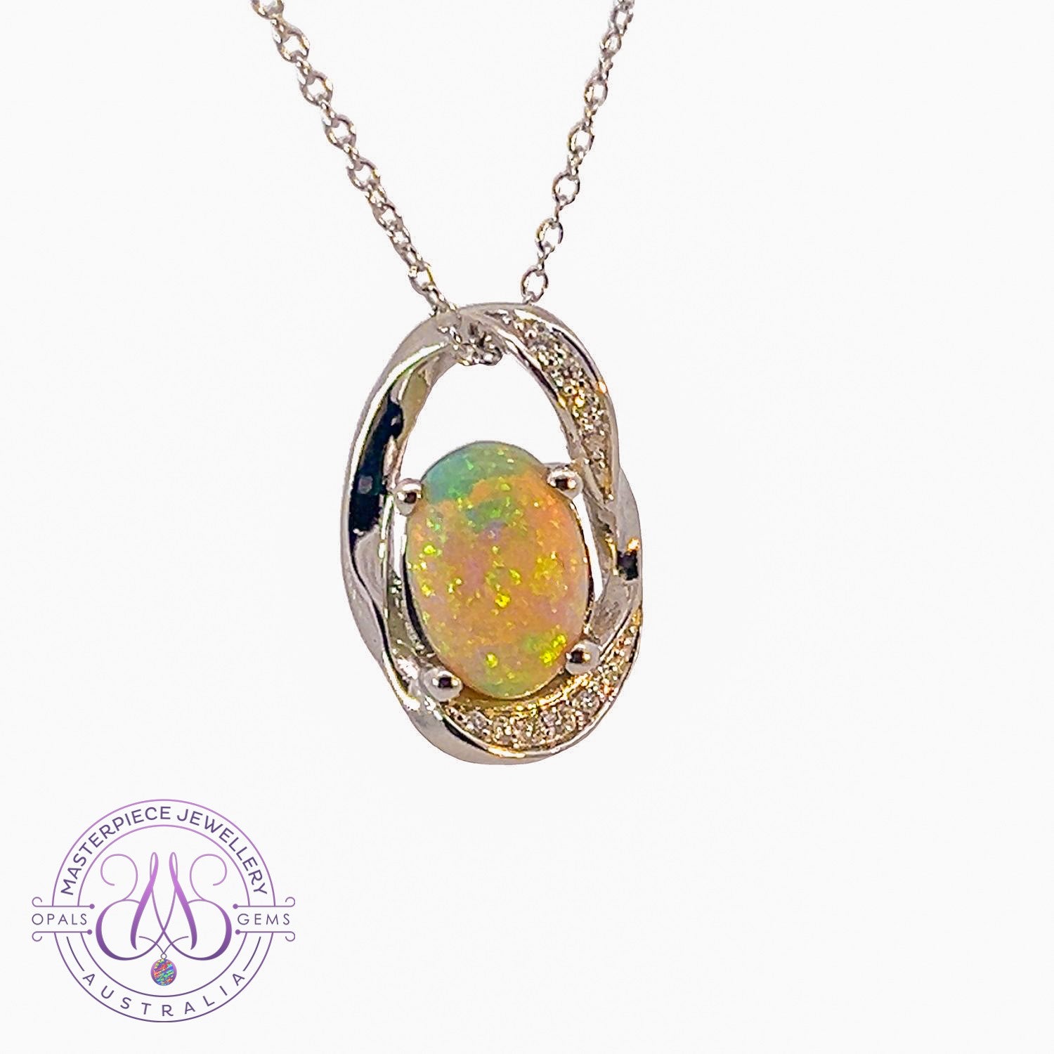 18kt White Gold Opal pendant - Masterpiece Jewellery Opal & Gems Sydney Australia | Online Shop