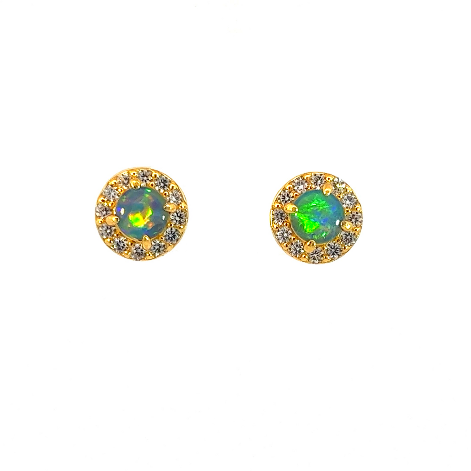 Gold Plated Sterling Silver 5mm Opal triplet halo earring studs - Masterpiece Jewellery Opal & Gems Sydney Australia | Online Shop