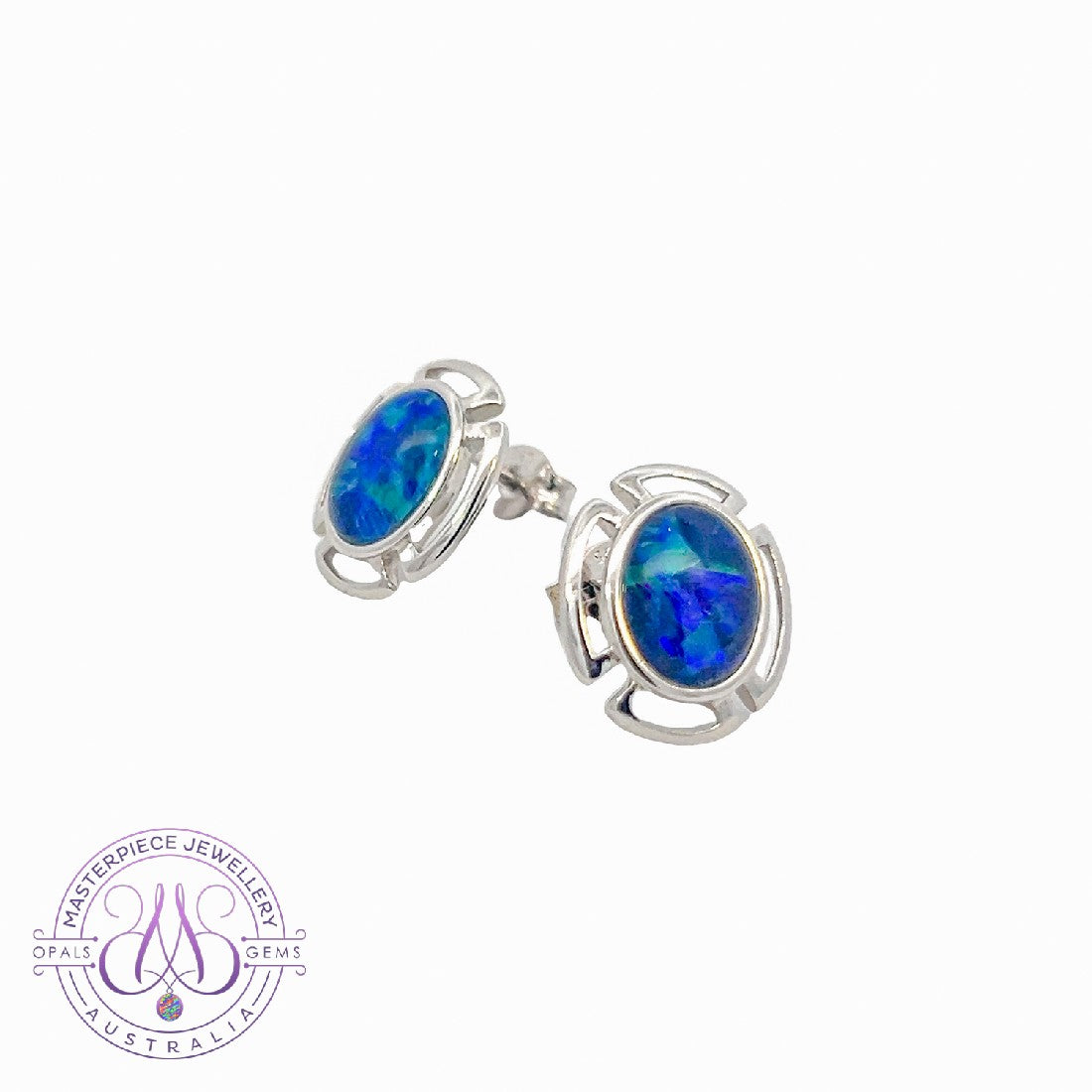 Sterling Silver Opal triplet cut out design studs - Masterpiece Jewellery Opal & Gems Sydney Australia | Online Shop