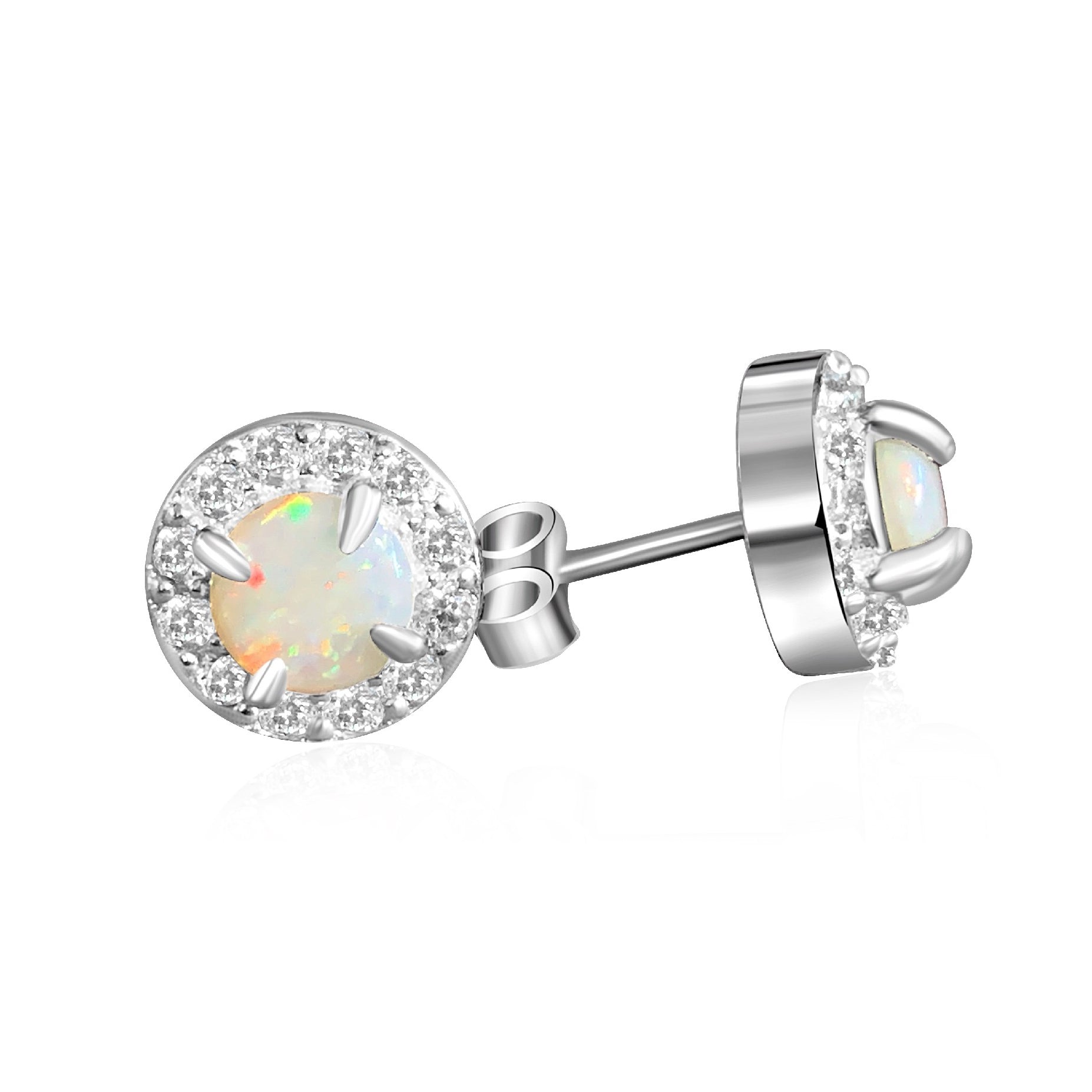 Sterling Silver White Opal 5mm halo studs