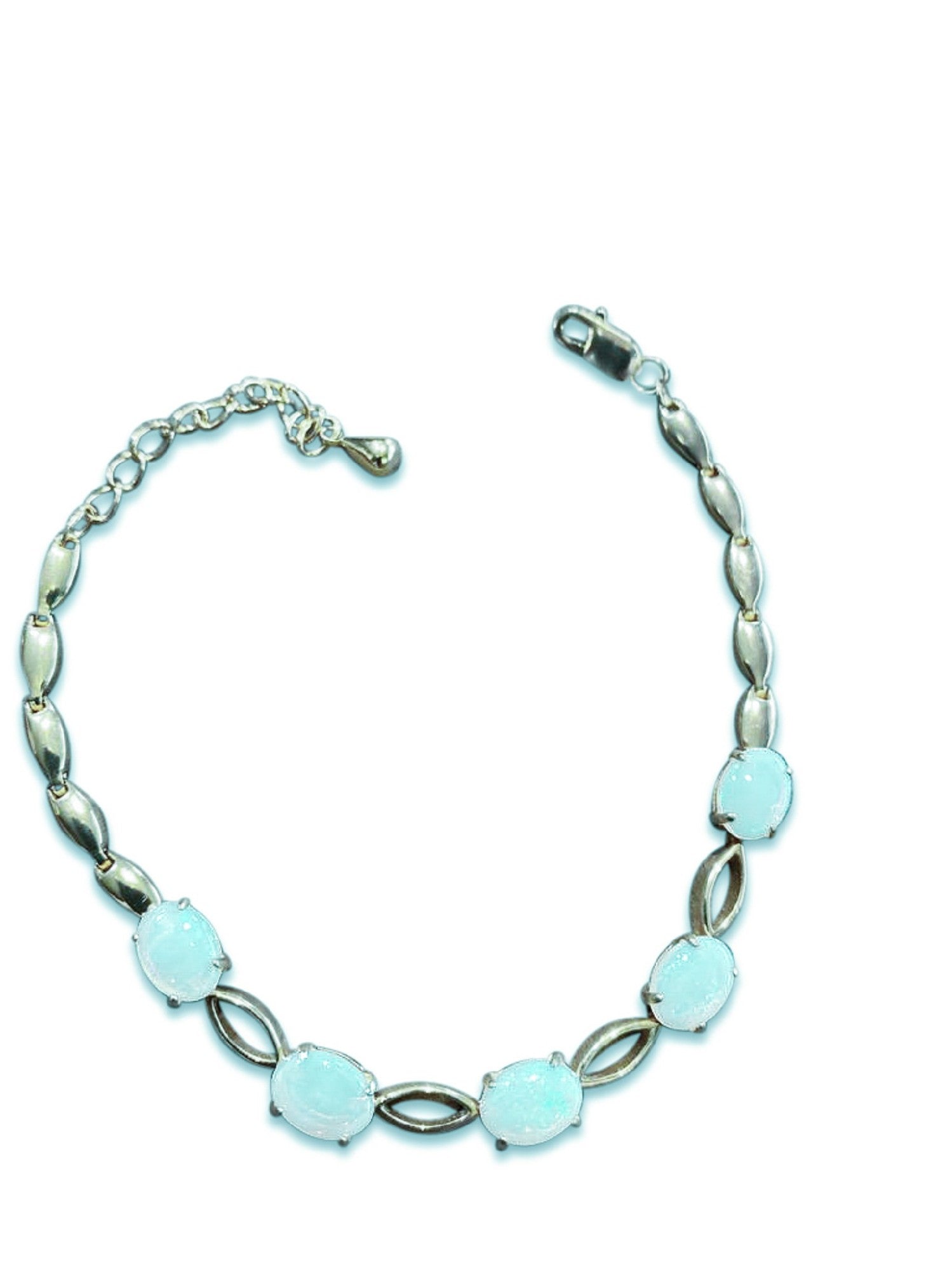 Sterling Silver 8x6mm marquise link design bracelet White Opals