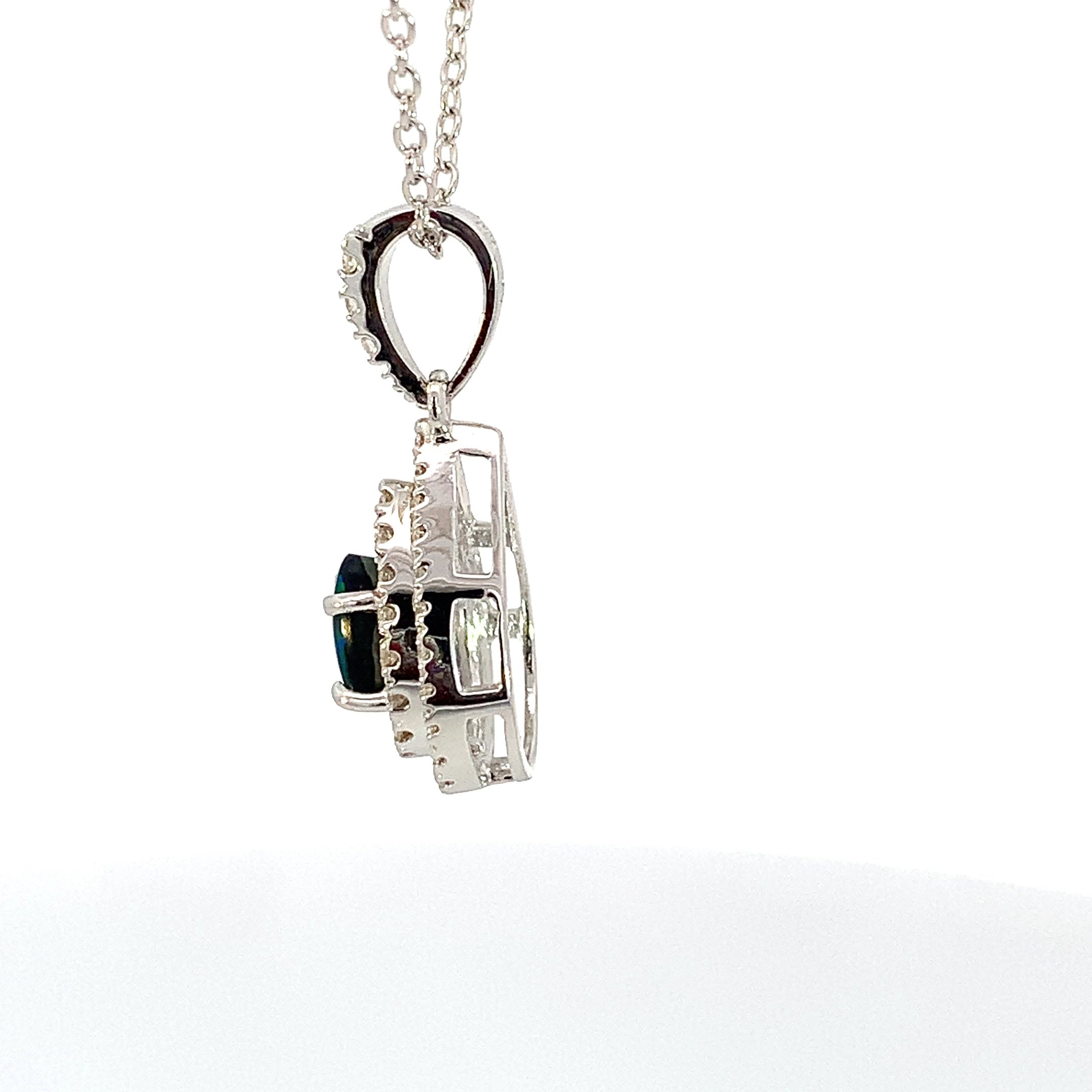 18kt White Gold Black Opal 0.29ct and Diamond pendant - Masterpiece Jewellery Opal & Gems Sydney Australia | Online Shop