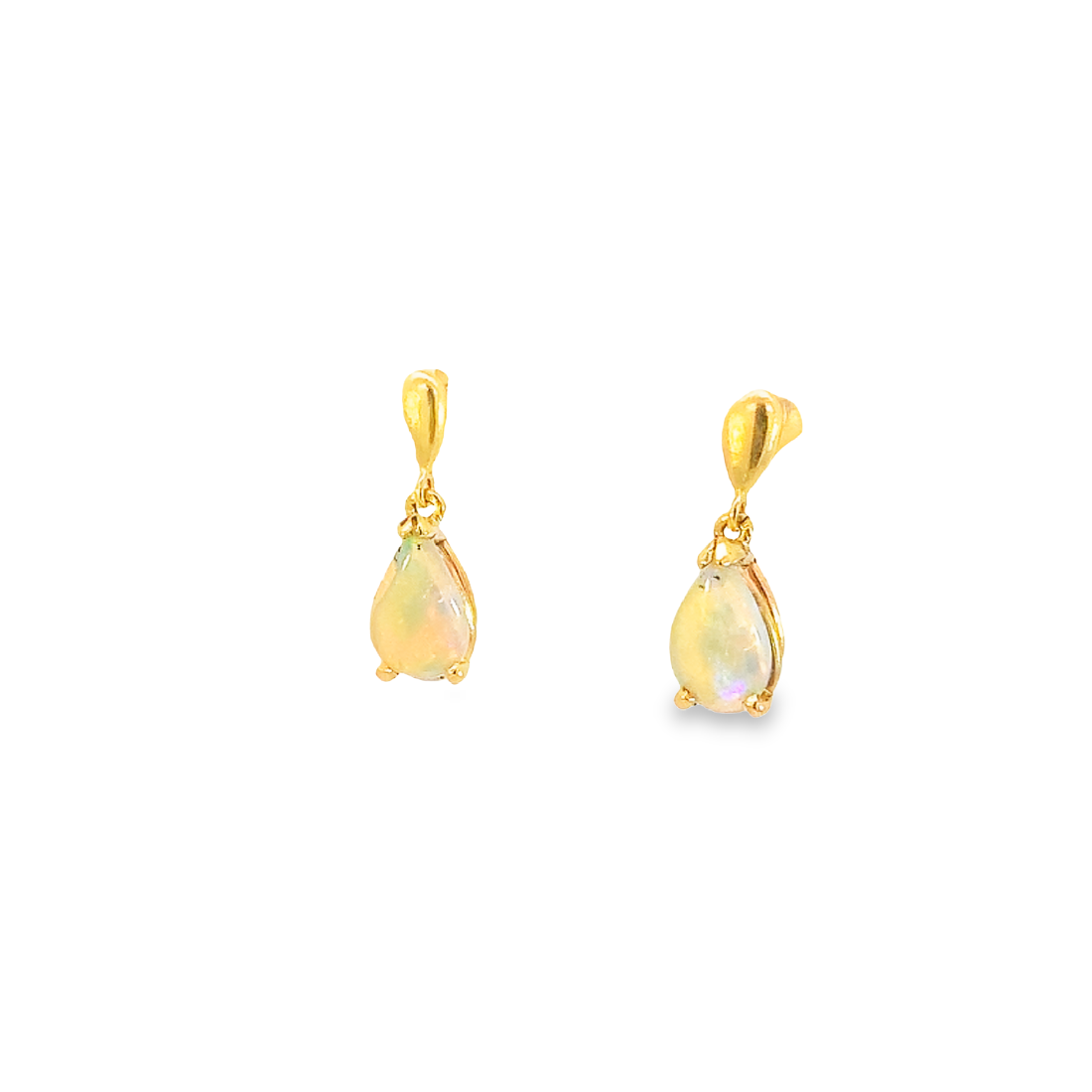 14kt Yellow Gold dangling pear shape 8x5mm Crystal Opal earrings - Masterpiece Jewellery Opal & Gems Sydney Australia | Online Shop