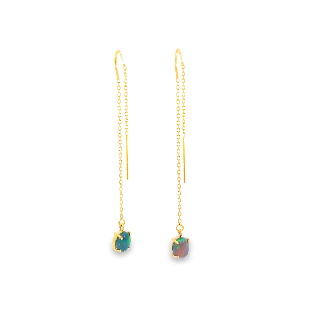 14kt Yellow Gold chain dangling earring with Black Opals 0.9ct - Masterpiece Jewellery Opal & Gems Sydney Australia | Online Shop