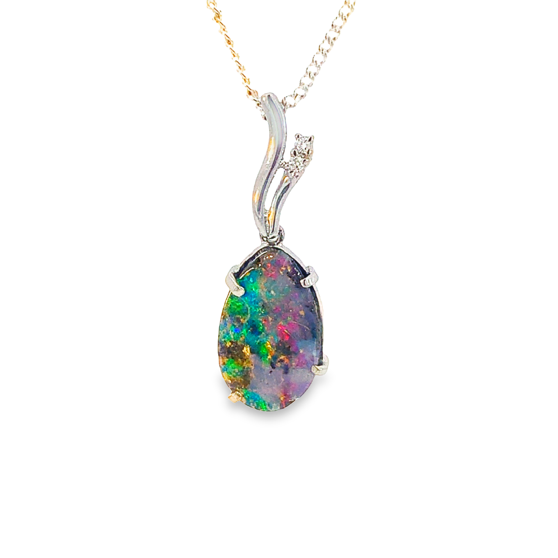 18kt White Gold Boulder Opal 2.73ct with Diamonds 0.04ct - Masterpiece Jewellery Opal & Gems Sydney Australia | Online Shop