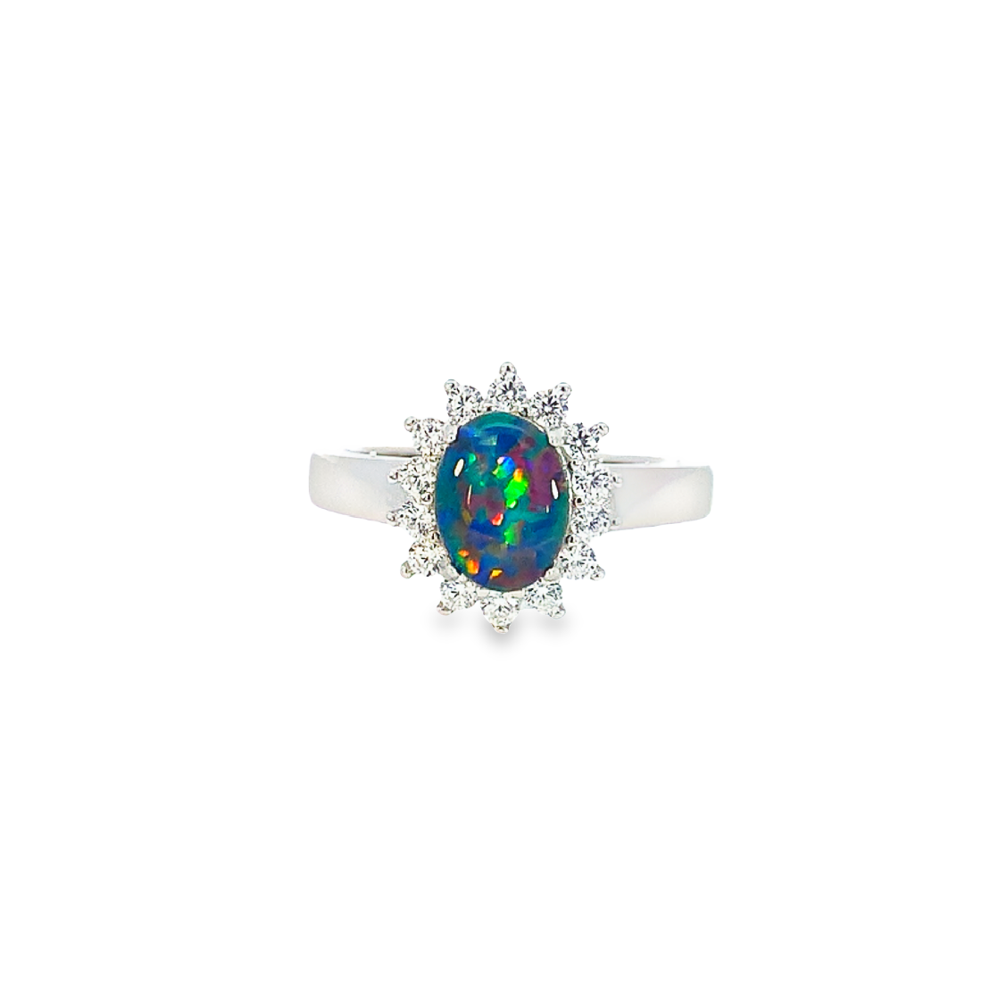 Sterling Silver 8x6mm Opal triplet cluster ring - Masterpiece Jewellery Opal & Gems Sydney Australia | Online Shop