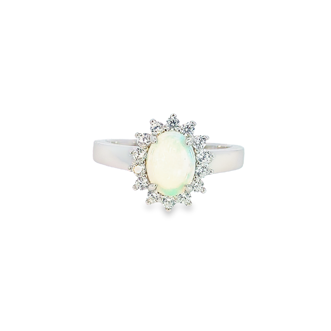 Sterling Silver White Opal cluster ring 8x6mm - Masterpiece Jewellery Opal & Gems Sydney Australia | Online Shop