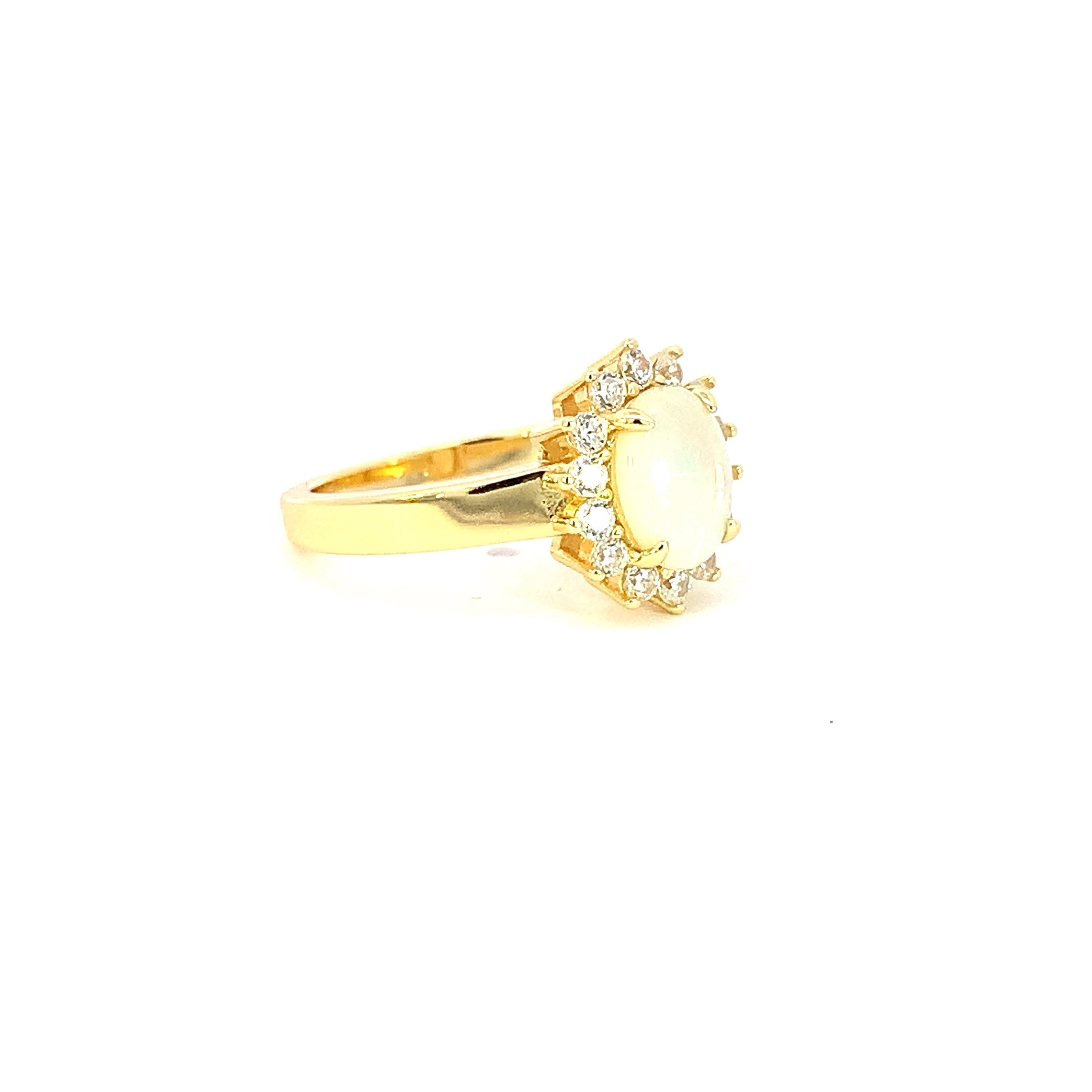 Yellow Gold plated Silver cluster ring 8x6mm White Opal - Masterpiece Jewellery Opal & Gems Sydney Australia | Online Shop