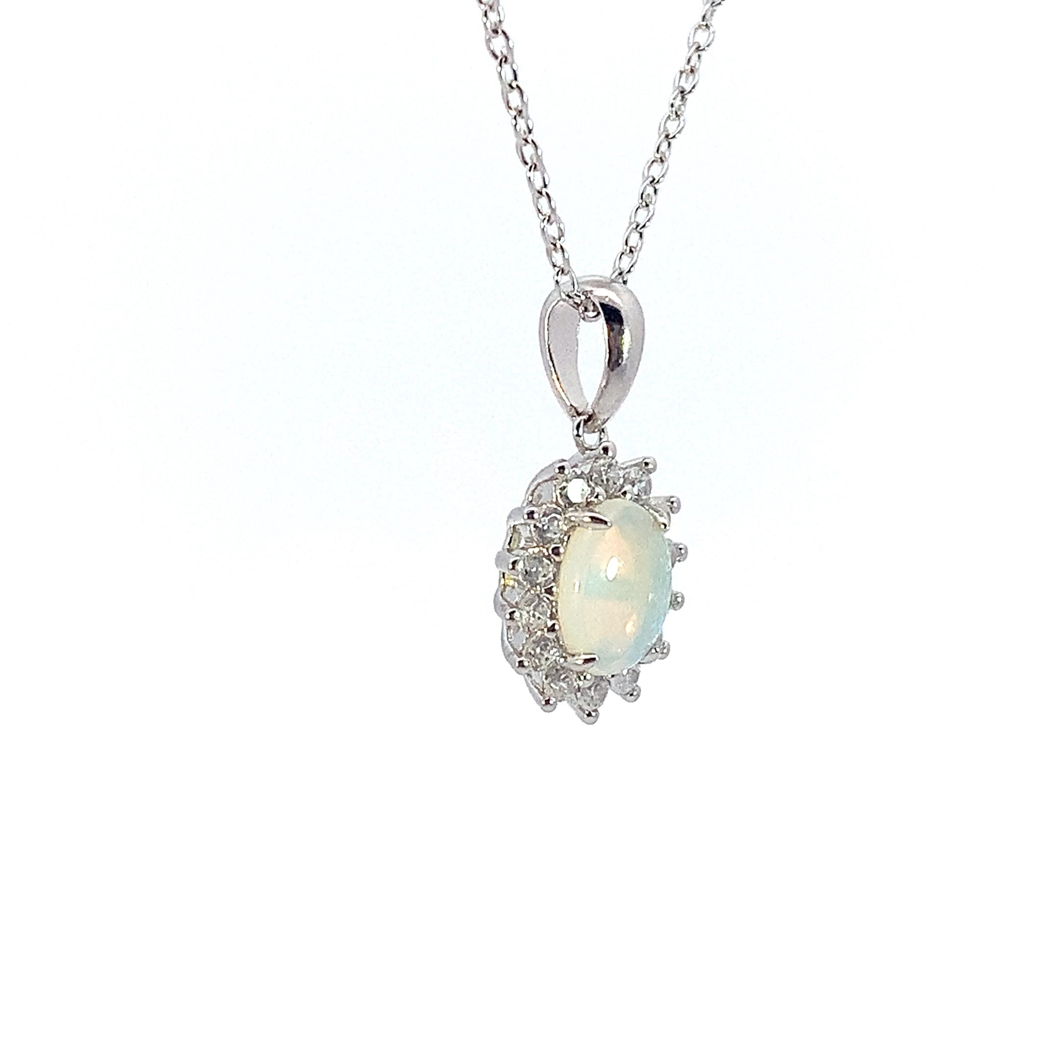 Sterling Silver White Opal pendant Necklace in cluster setting with opal 7x5mm - Masterpiece Jewellery Opal & Gems Sydney Australia | Online Shop
