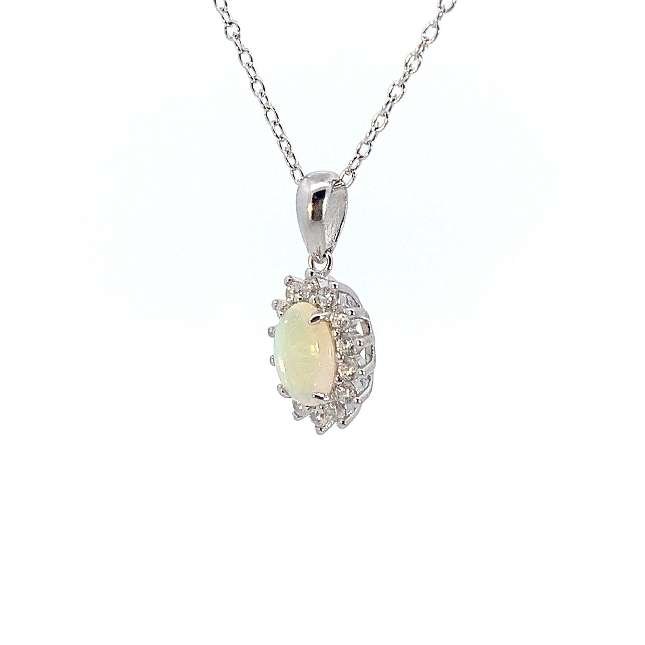 Sterling Silver White Opal pendant Necklace in cluster setting with opal 7x5mm - Masterpiece Jewellery Opal & Gems Sydney Australia | Online Shop