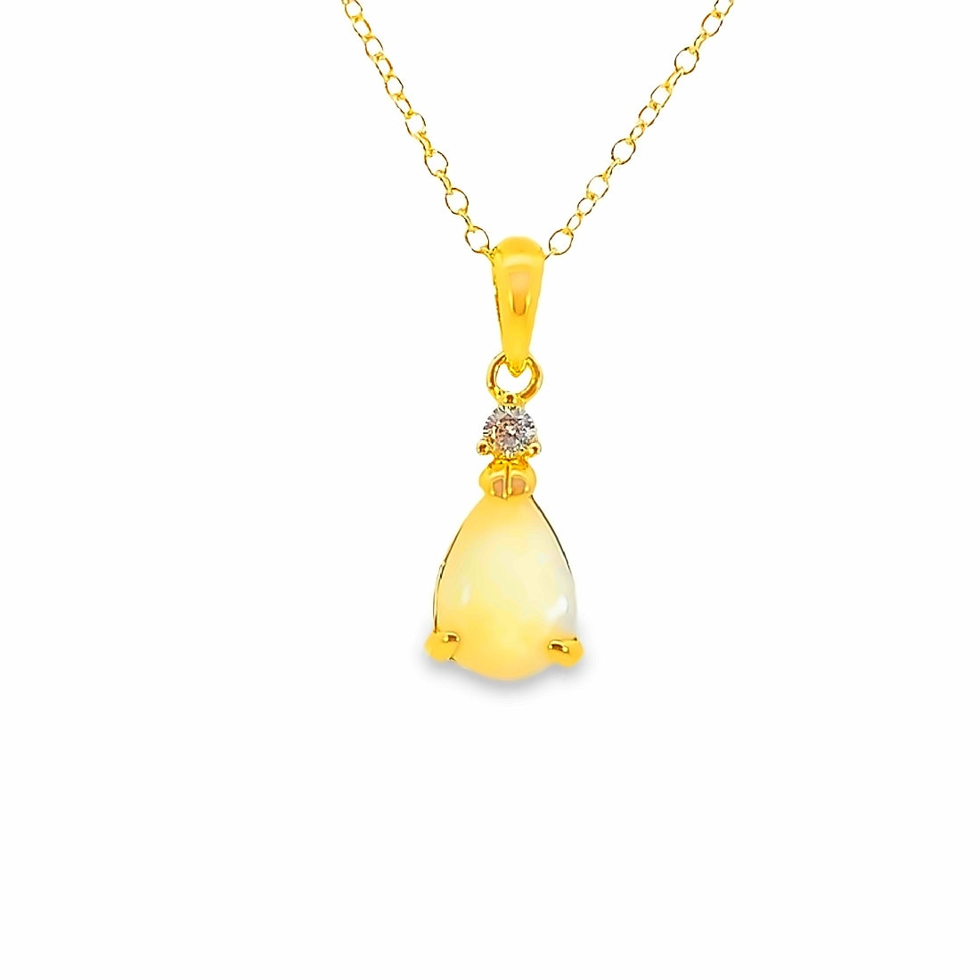 Gold Plated Sterling Silver 10x7mm Pear shape White Opal pendant - Masterpiece Jewellery Opal & Gems Sydney Australia | Online Shop