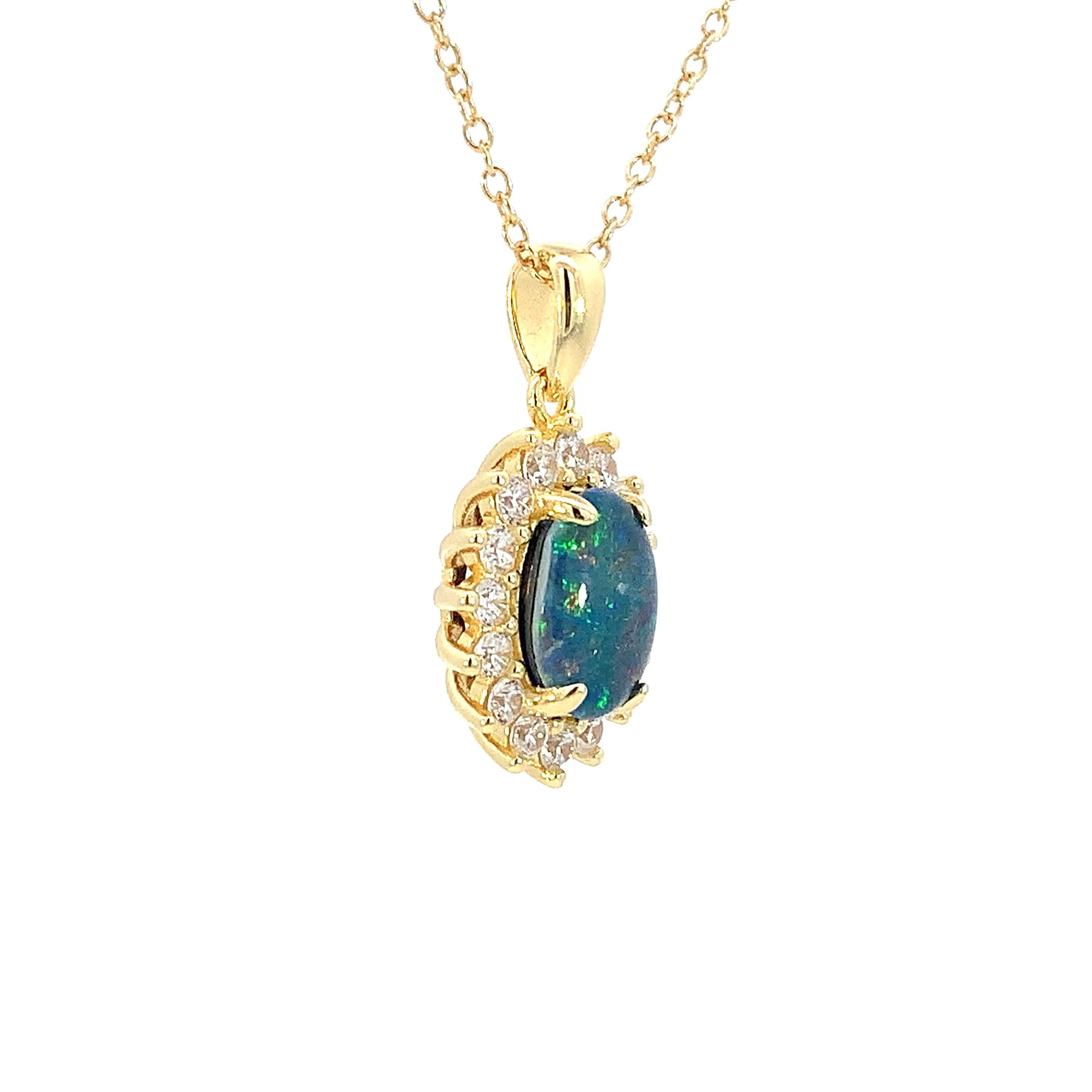 Gold plated Silver cluster 9x7mm Opal triplet pendant - Masterpiece Jewellery Opal & Gems Sydney Australia | Online Shop