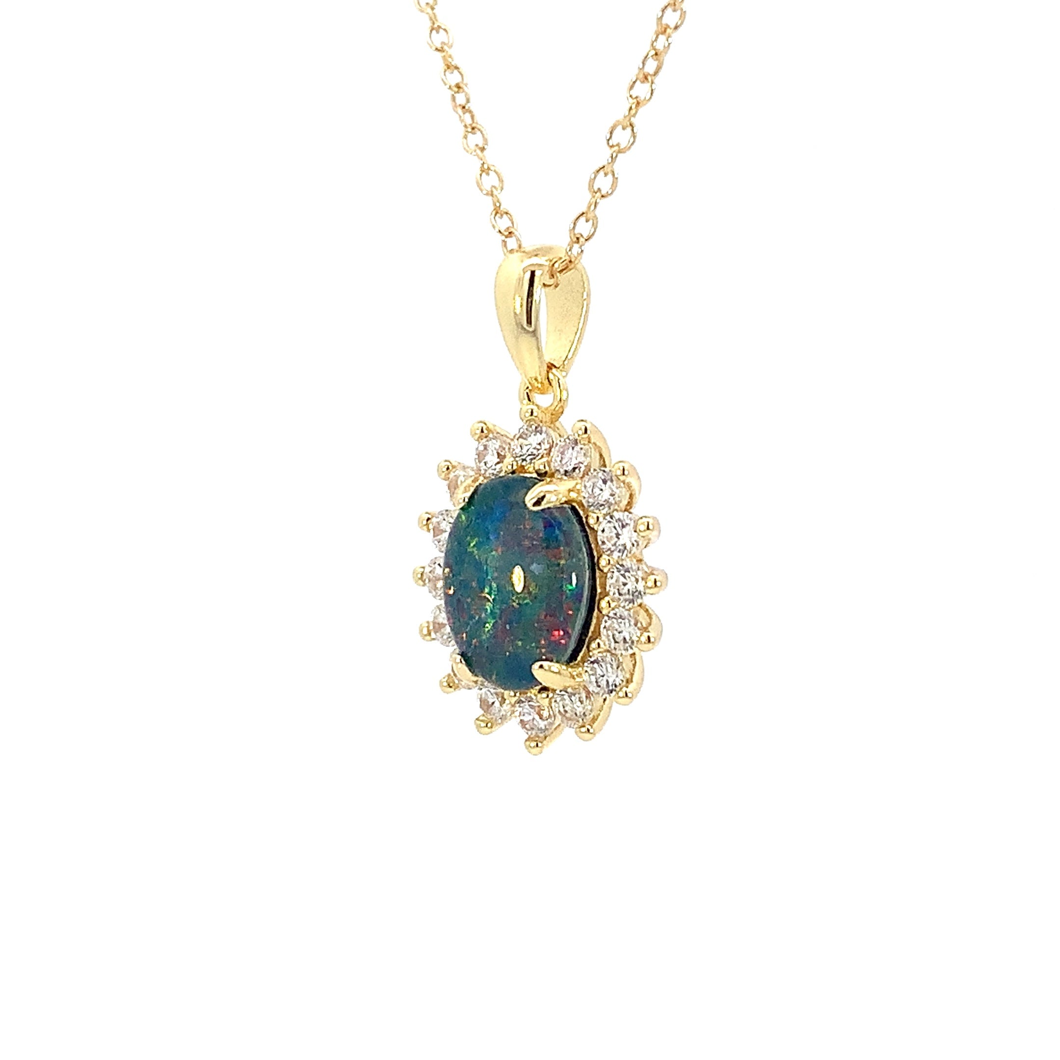 Gold plated Silver cluster 9x7mm Opal triplet pendant - Masterpiece Jewellery Opal & Gems Sydney Australia | Online Shop