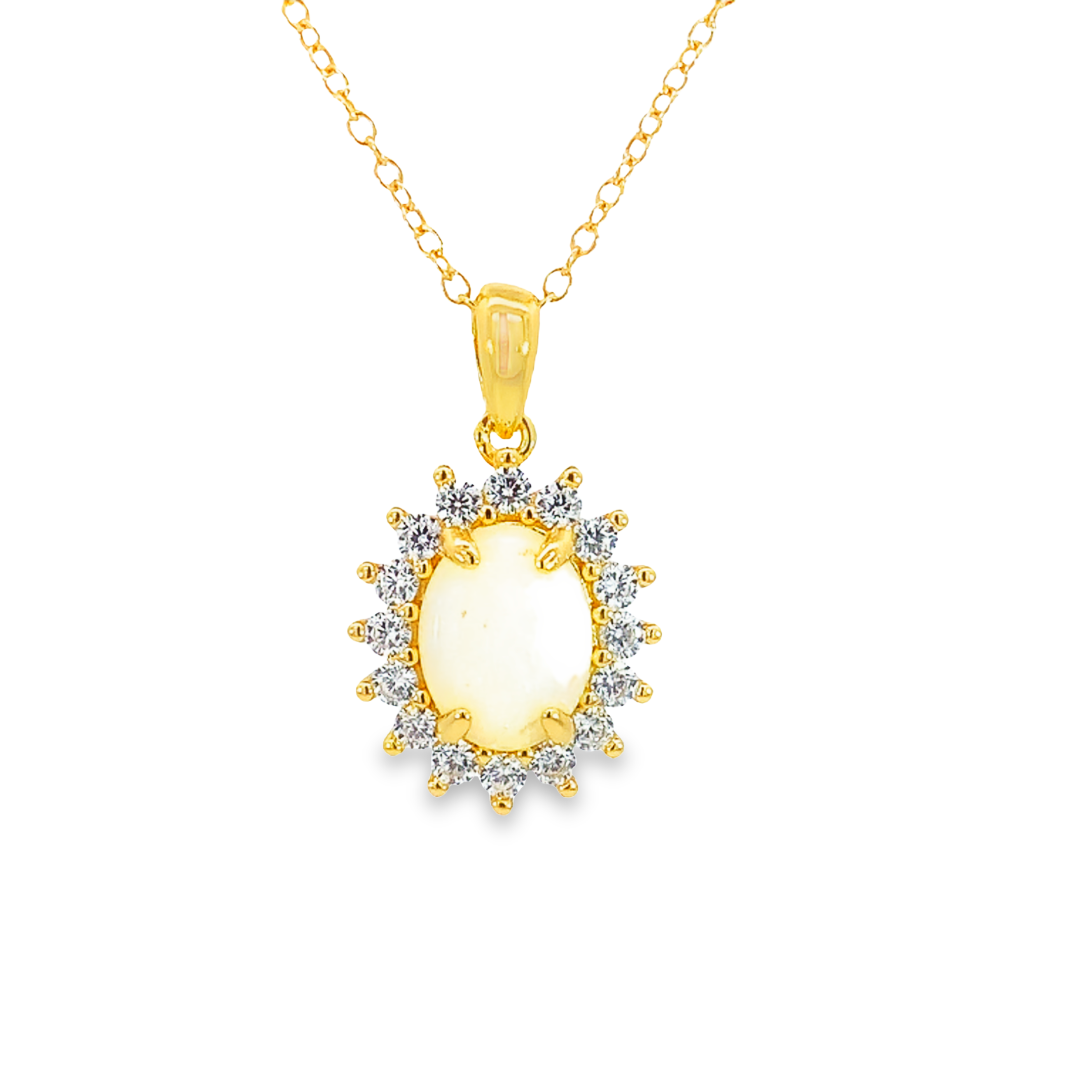 Gold Plated Silver 9x7mm White Opal pendant Necklace - Masterpiece Jewellery Opal & Gems Sydney Australia | Online Shop