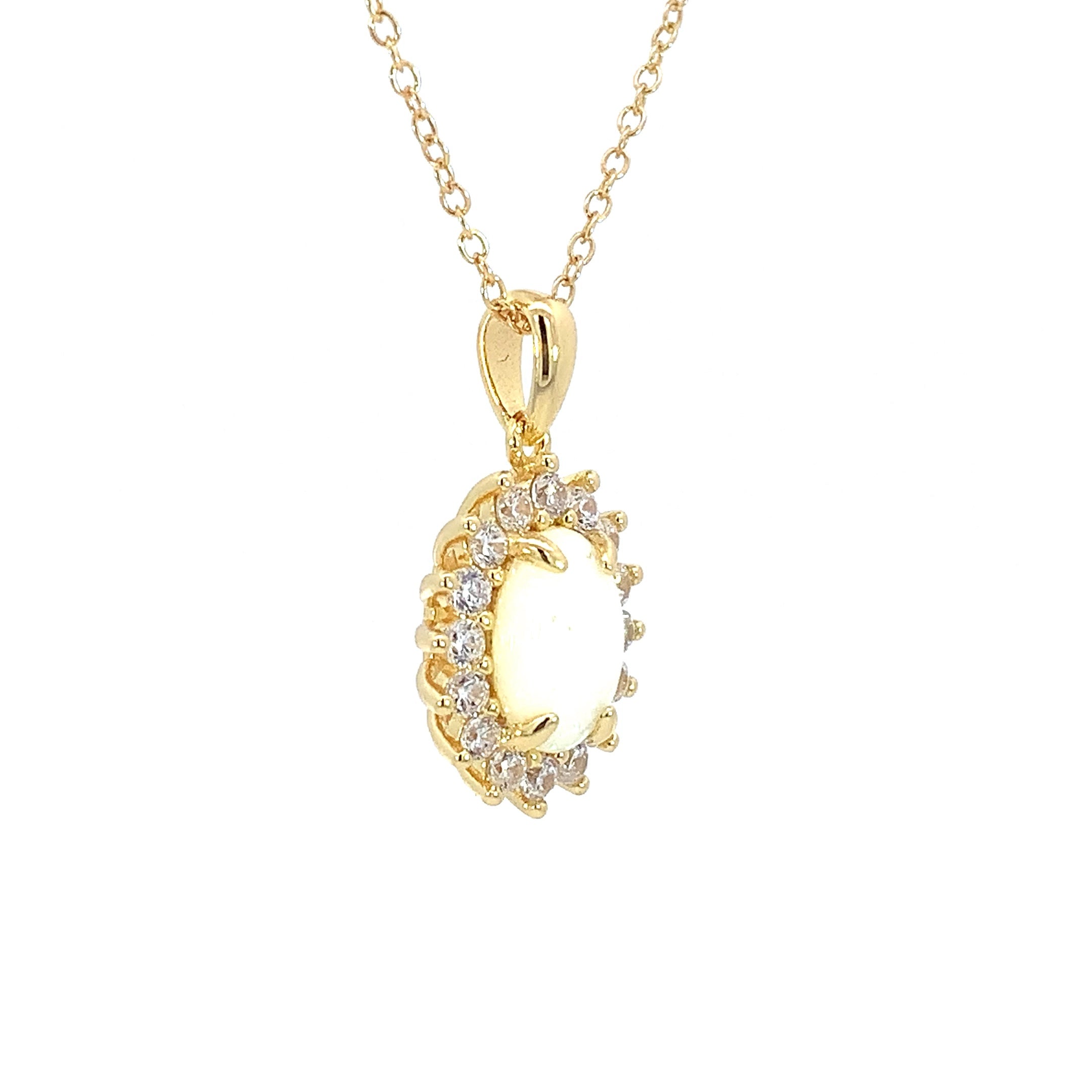 Gold Plated Silver 9x7mm White Opal pendant Necklace - Masterpiece Jewellery Opal & Gems Sydney Australia | Online Shop