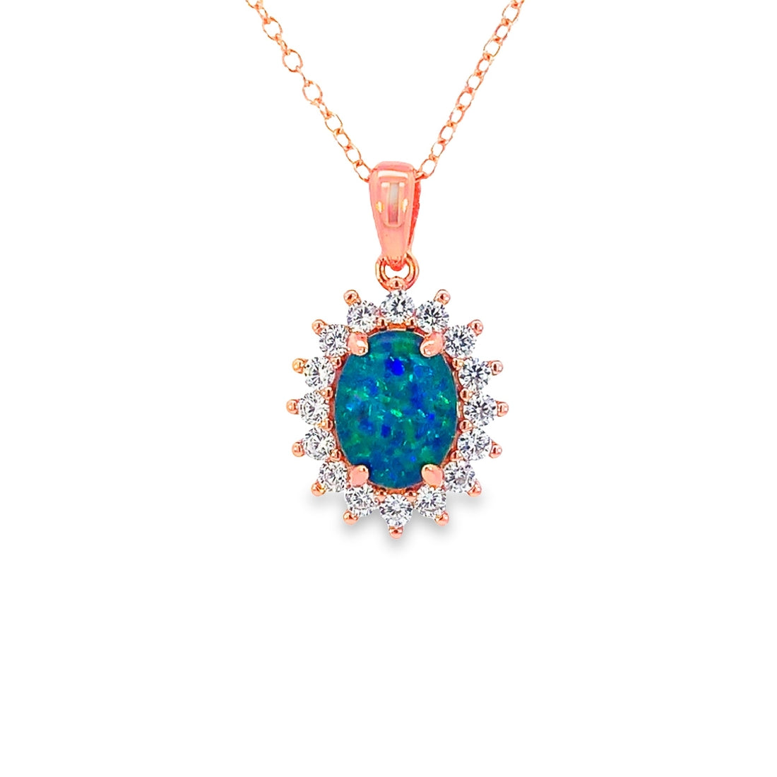 Rose Gold Plated Silver cluster 9x7mm Opal triplet pendant - Masterpiece Jewellery Opal & Gems Sydney Australia | Online Shop