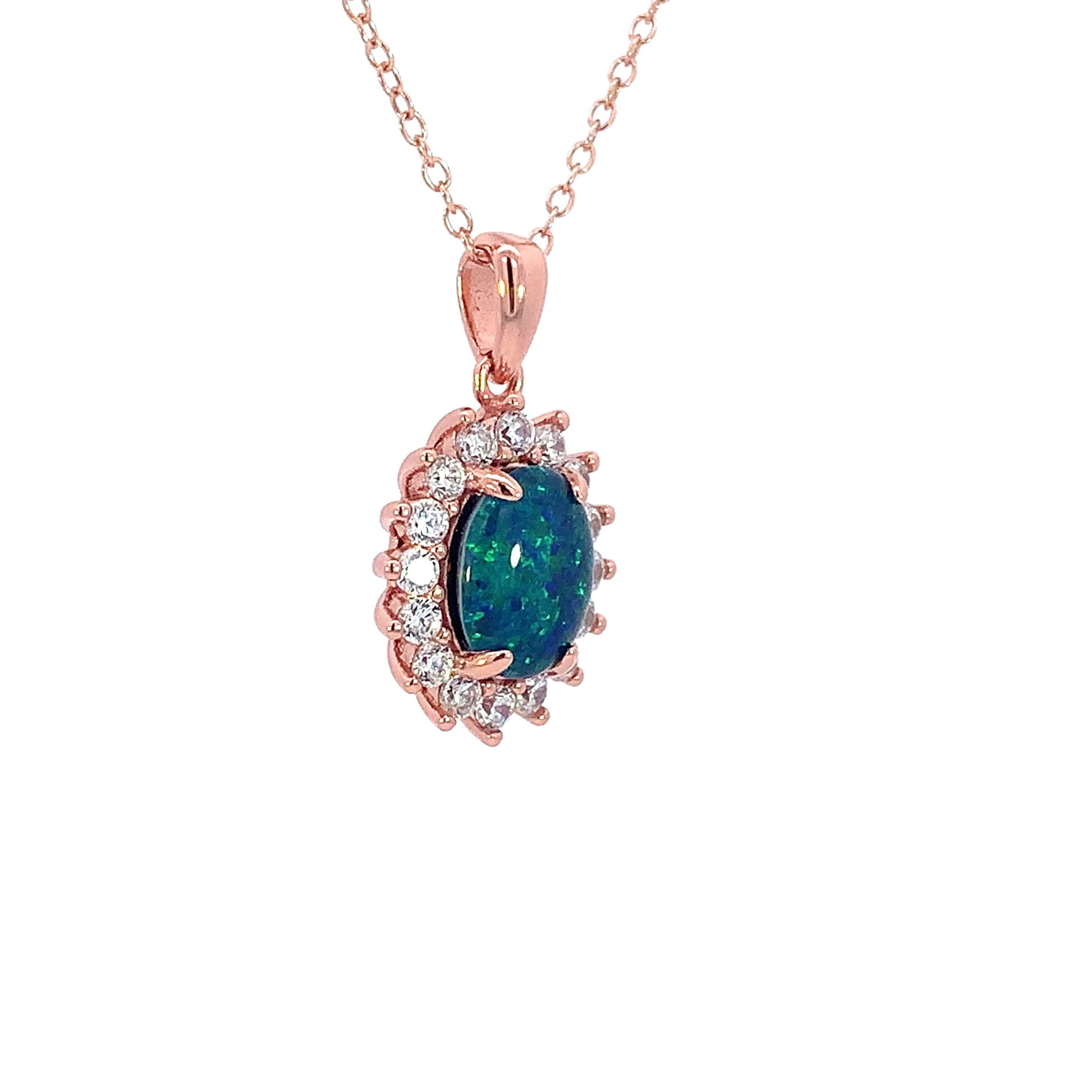Rose Gold Plated Silver cluster 9x7mm Opal triplet pendant - Masterpiece Jewellery Opal & Gems Sydney Australia | Online Shop