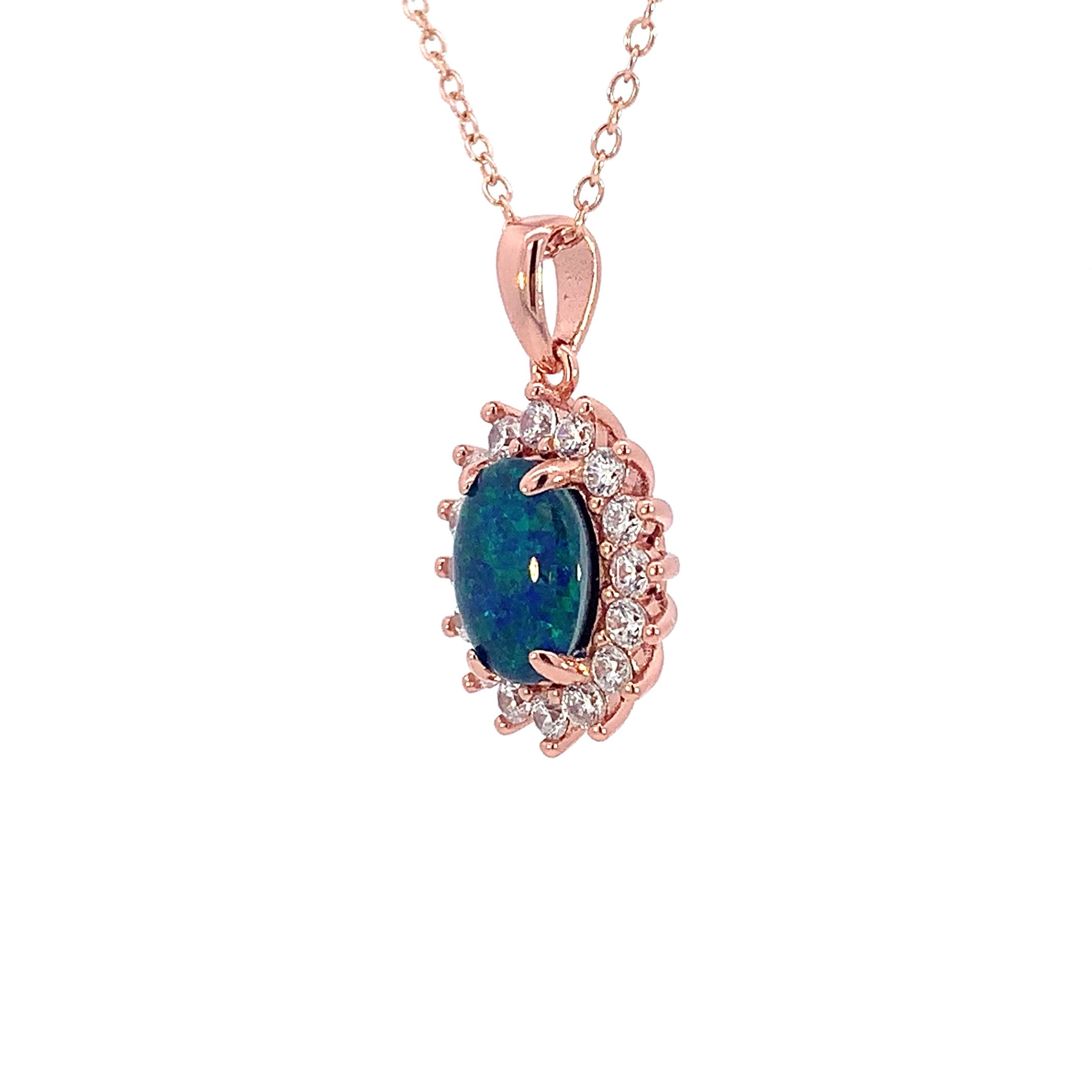 Rose Gold Plated Silver cluster 9x7mm Opal triplet pendant - Masterpiece Jewellery Opal & Gems Sydney Australia | Online Shop