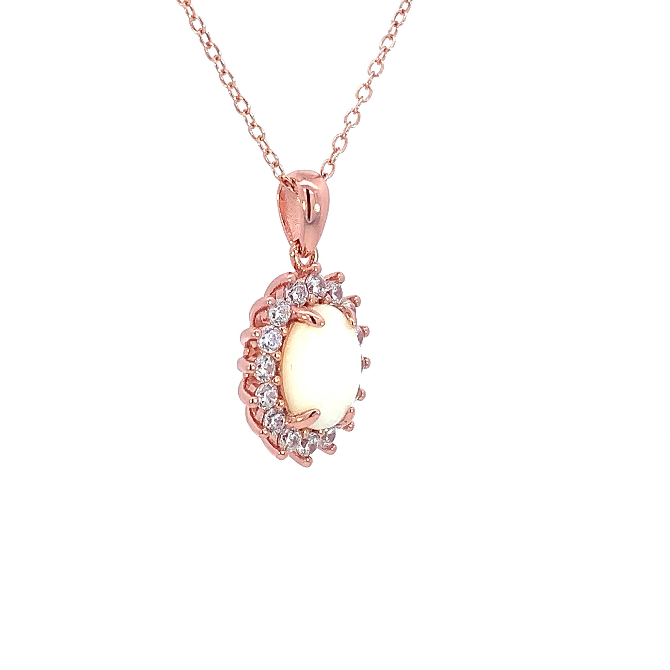 Rose Gold plated silver cluster 9x7mm White Opal pendant - Masterpiece Jewellery Opal & Gems Sydney Australia | Online Shop