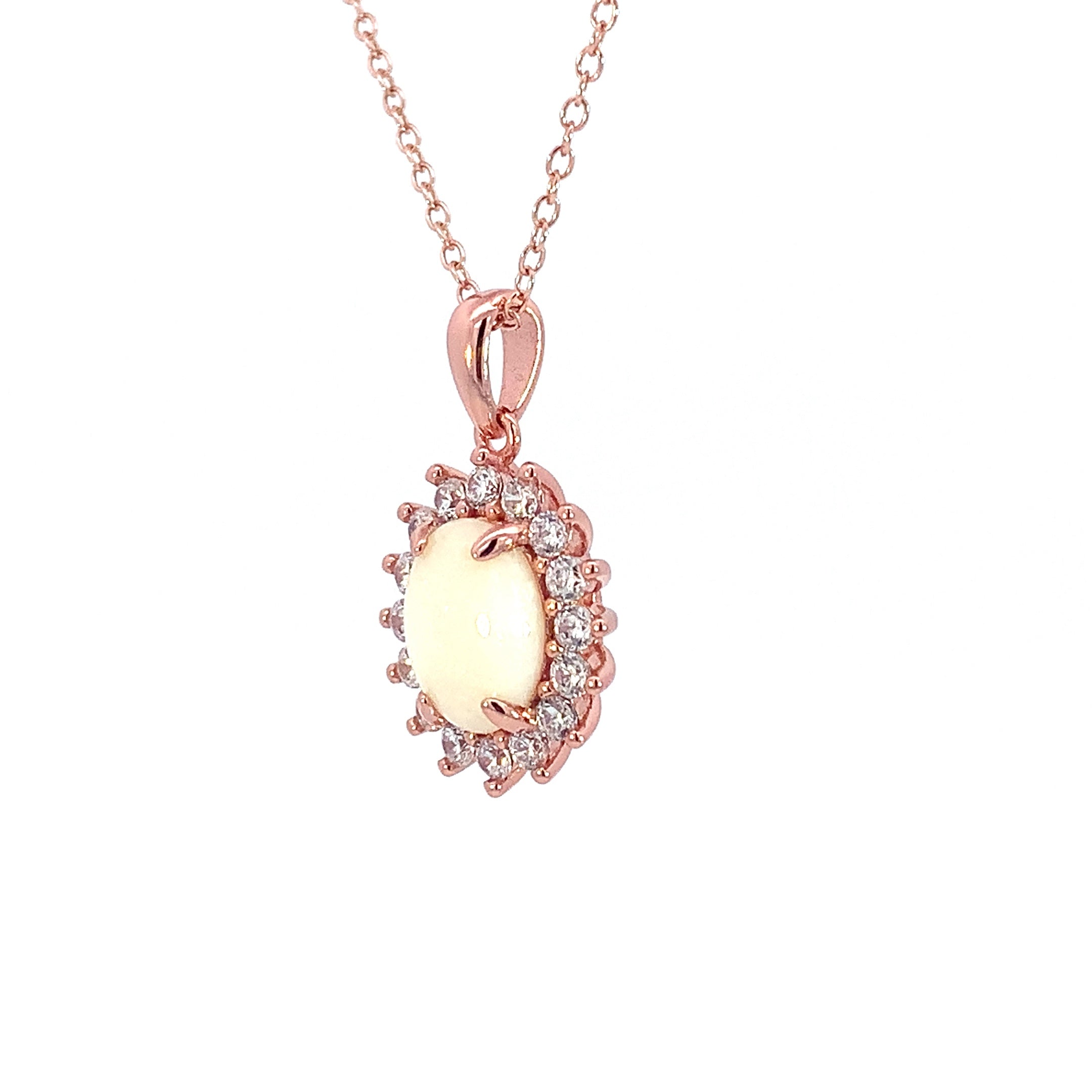 Rose Gold plated silver cluster 9x7mm White Opal pendant - Masterpiece Jewellery Opal & Gems Sydney Australia | Online Shop