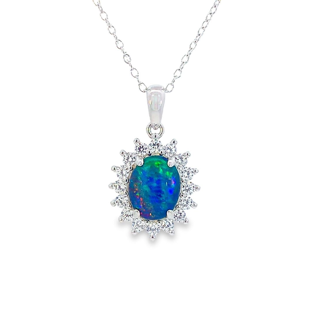 Sterling Silver 9x7mm Opal triplet cluster pendant - Masterpiece Jewellery Opal & Gems Sydney Australia | Online Shop