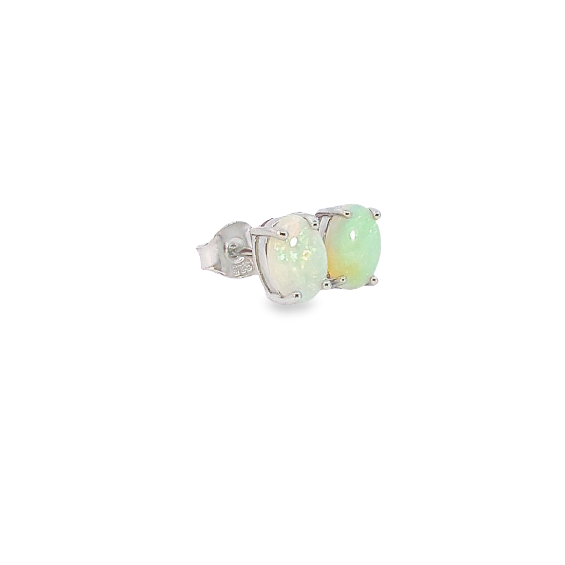 Sterling Silver 7x5mm White Opal claw studs - Masterpiece Jewellery Opal & Gems Sydney Australia | Online Shop