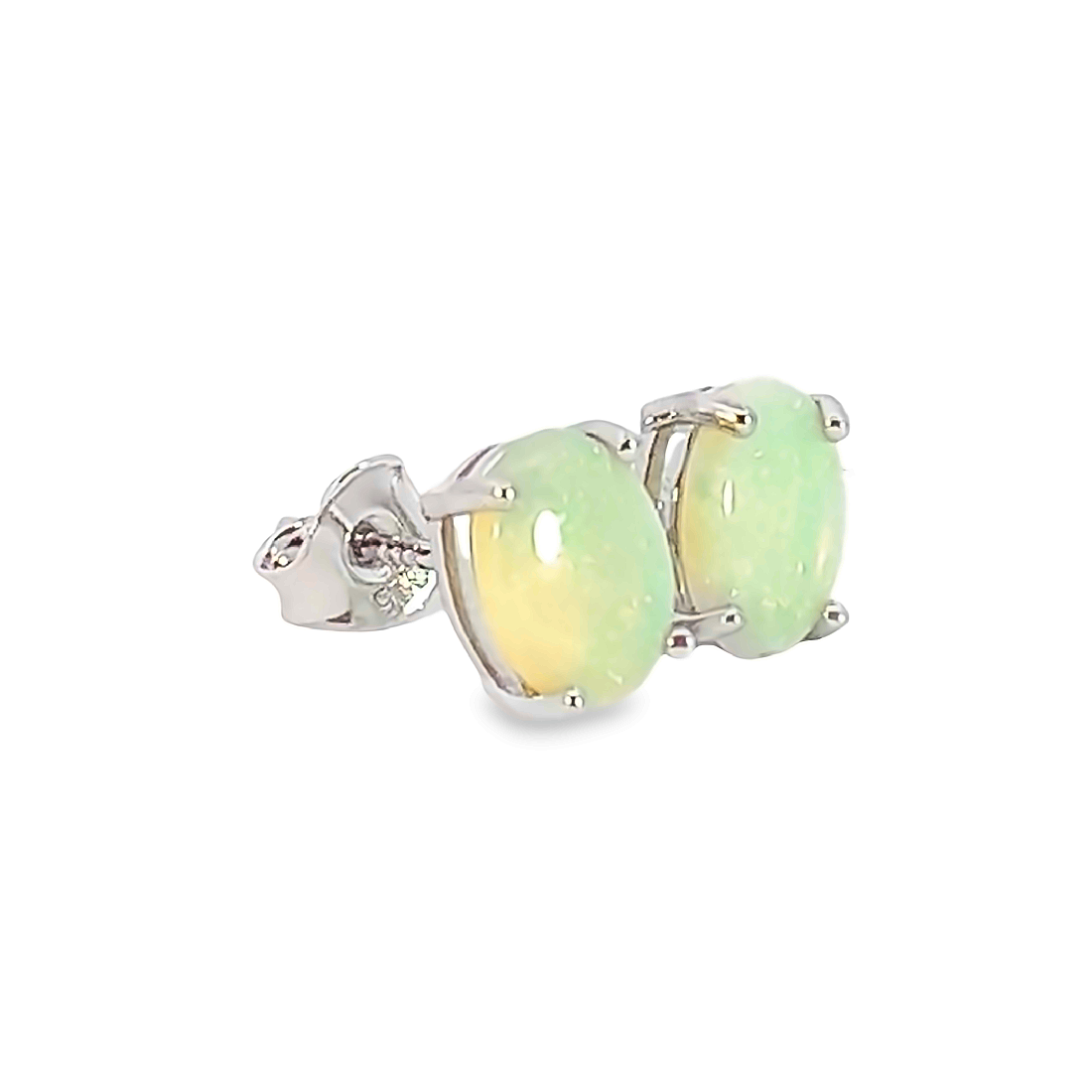 Sterling Silver 8x6mm White Opal studs - Masterpiece Jewellery Opal & Gems Sydney Australia | Online Shop
