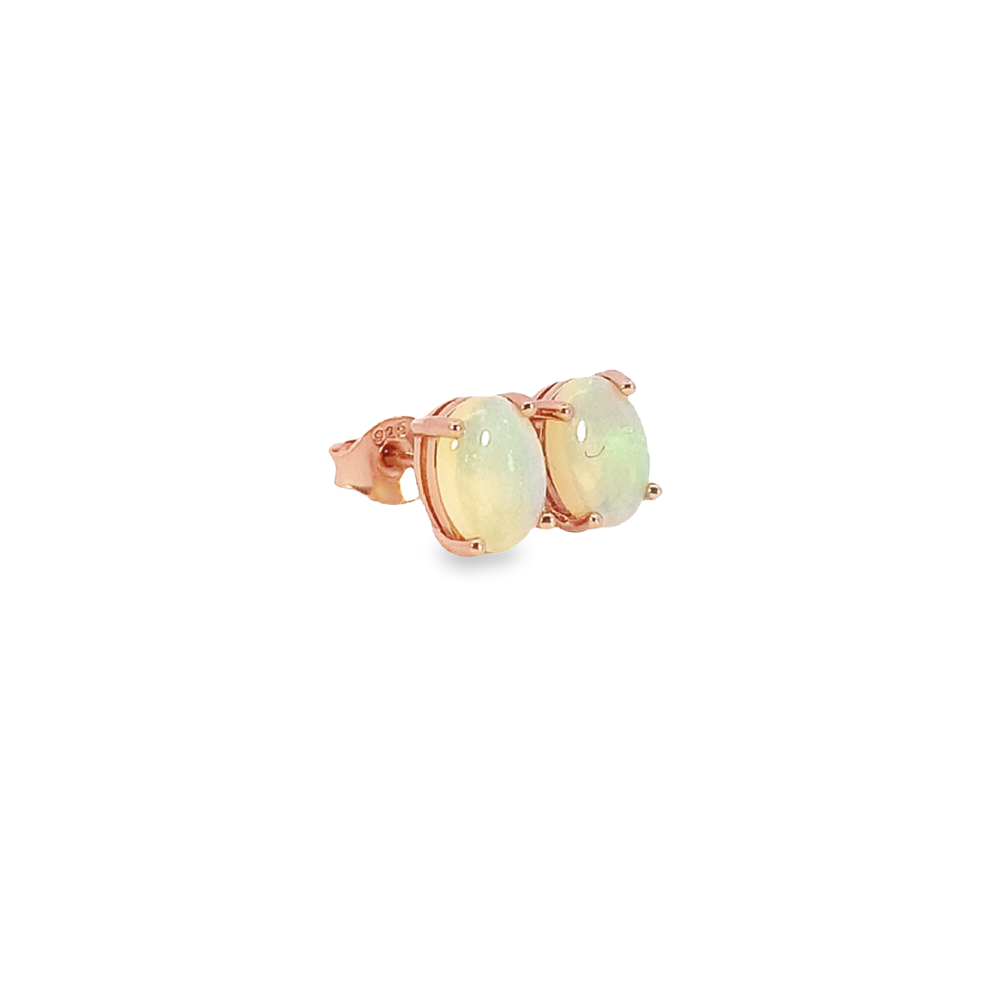 Pair of Rose Gold plated silver 8x6mm White Opal studs - Masterpiece Jewellery Opal & Gems Sydney Australia | Online Shop