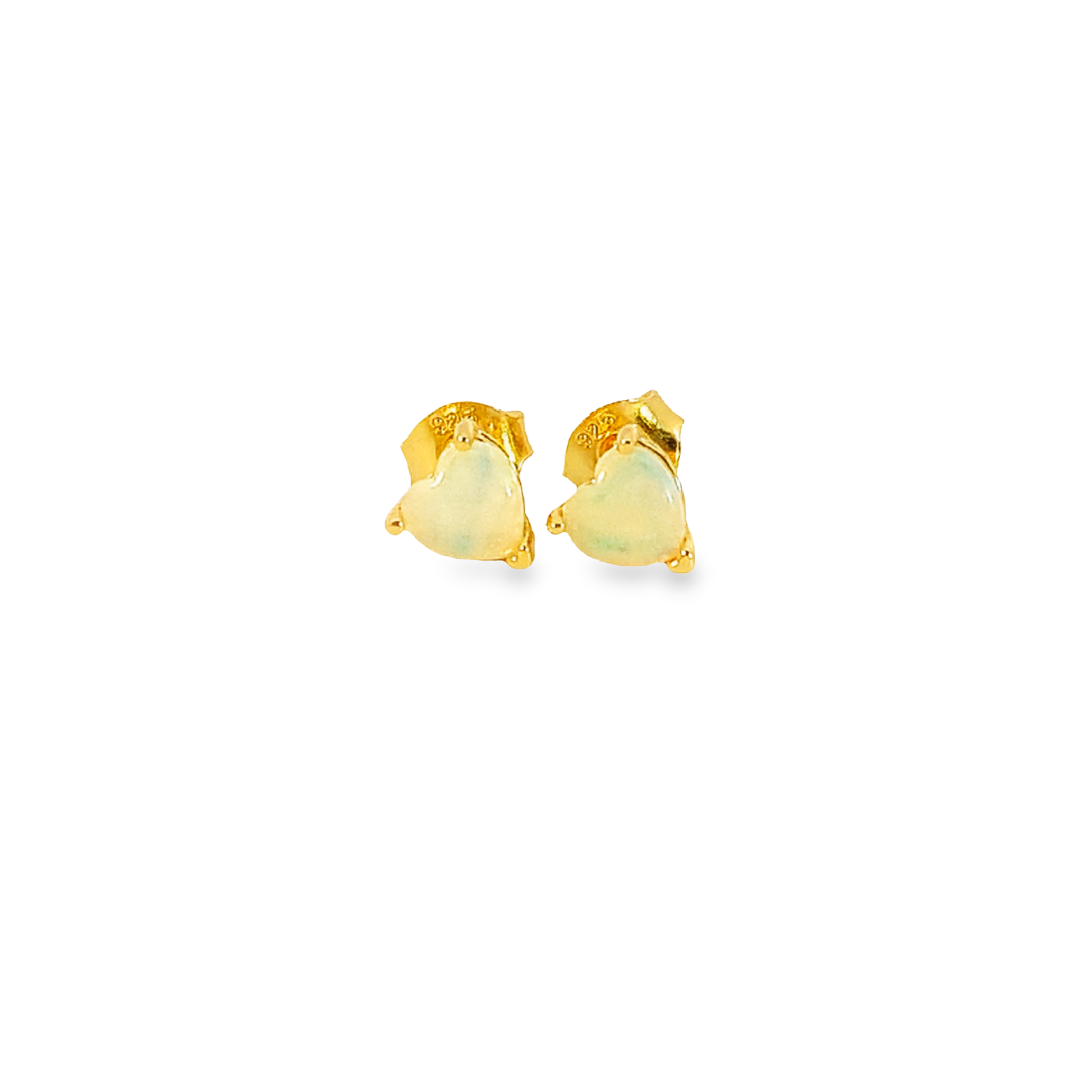 Gold plated silver 5mm heart shape White Opal studs - Masterpiece Jewellery Opal & Gems Sydney Australia | Online Shop