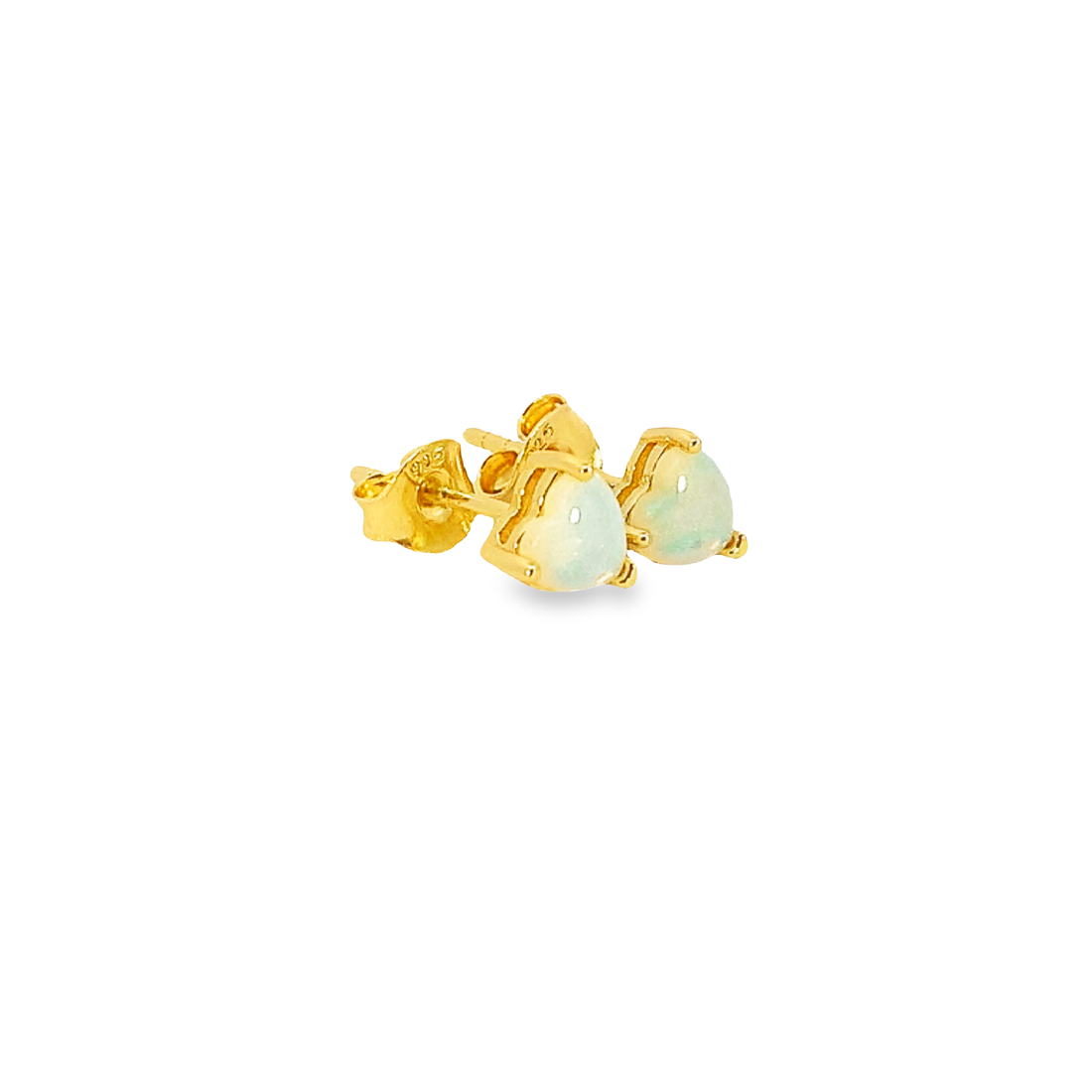 Gold plated silver 5mm heart shape White Opal studs - Masterpiece Jewellery Opal & Gems Sydney Australia | Online Shop