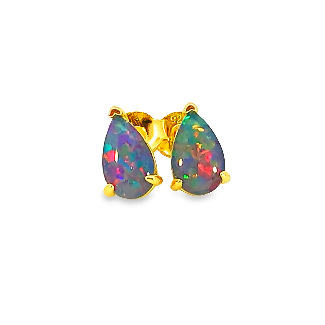 Gold plated 8x5mm pear shape Opal triplet studs - Masterpiece Jewellery Opal & Gems Sydney Australia | Online Shop
