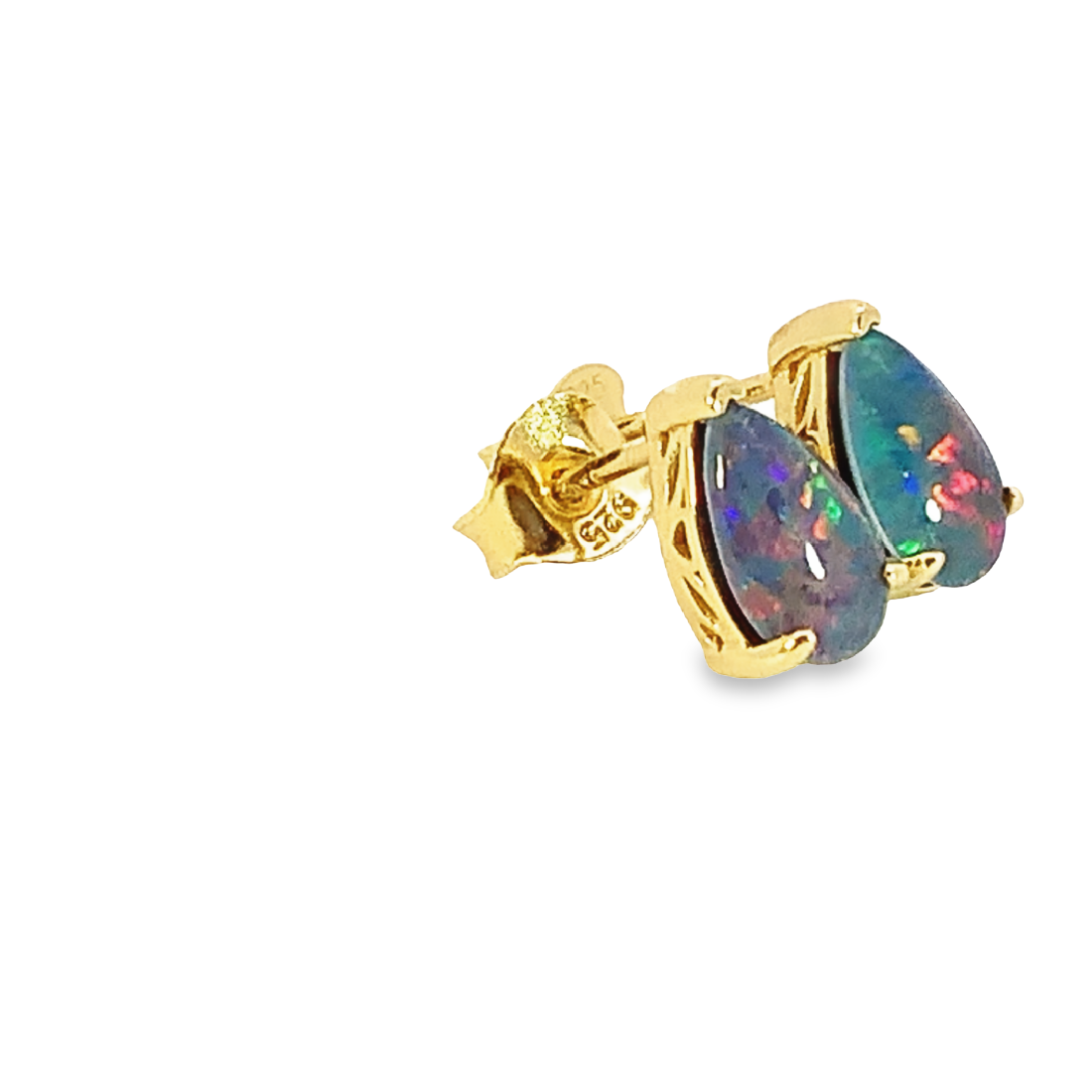 Gold plated 8x5mm pear shape Opal triplet studs - Masterpiece Jewellery Opal & Gems Sydney Australia | Online Shop