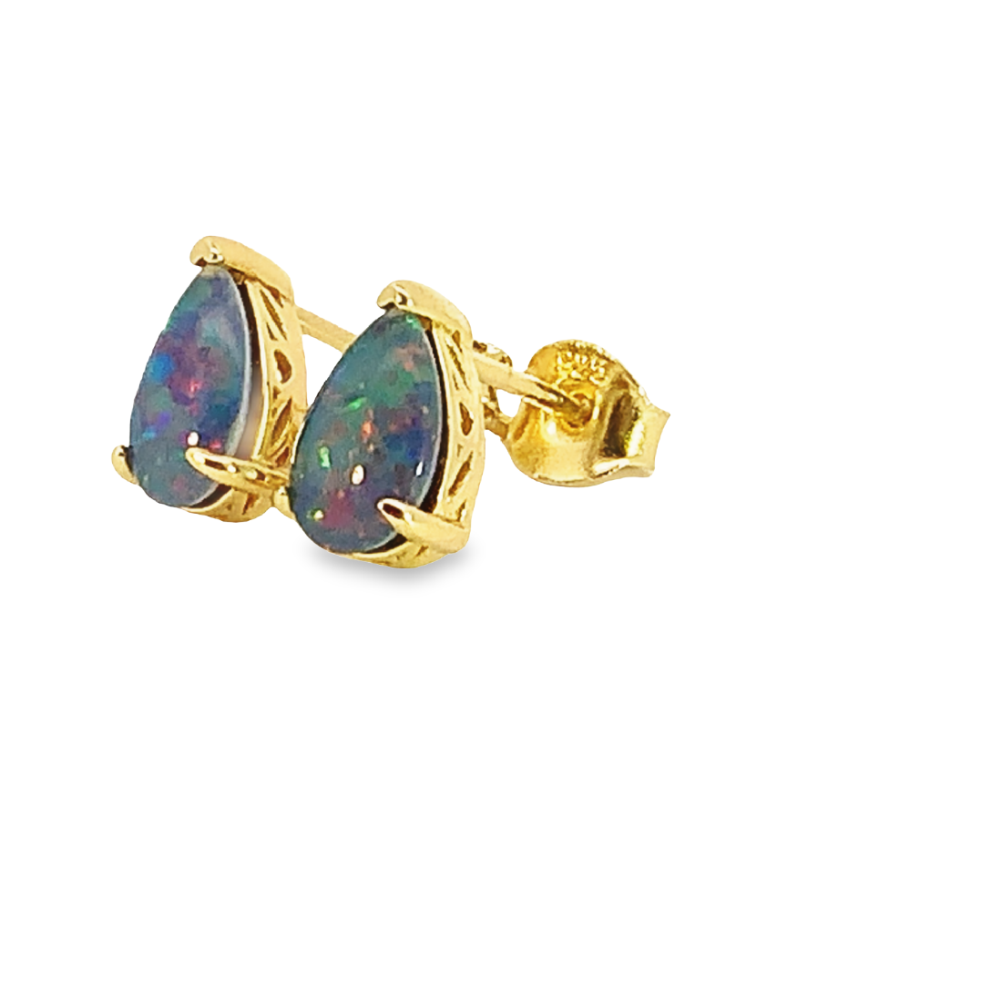 Gold plated 8x5mm pear shape Opal triplet studs - Masterpiece Jewellery Opal & Gems Sydney Australia | Online Shop